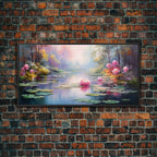 Pond Art, Lake Wall Print, Fantasy Wall Art, Water Lilies Wall Art, Panoramic Art, Wall Art, Canvas Art, Landscape Art, Friendship Gift - 10x20 Inches / Black Frame
