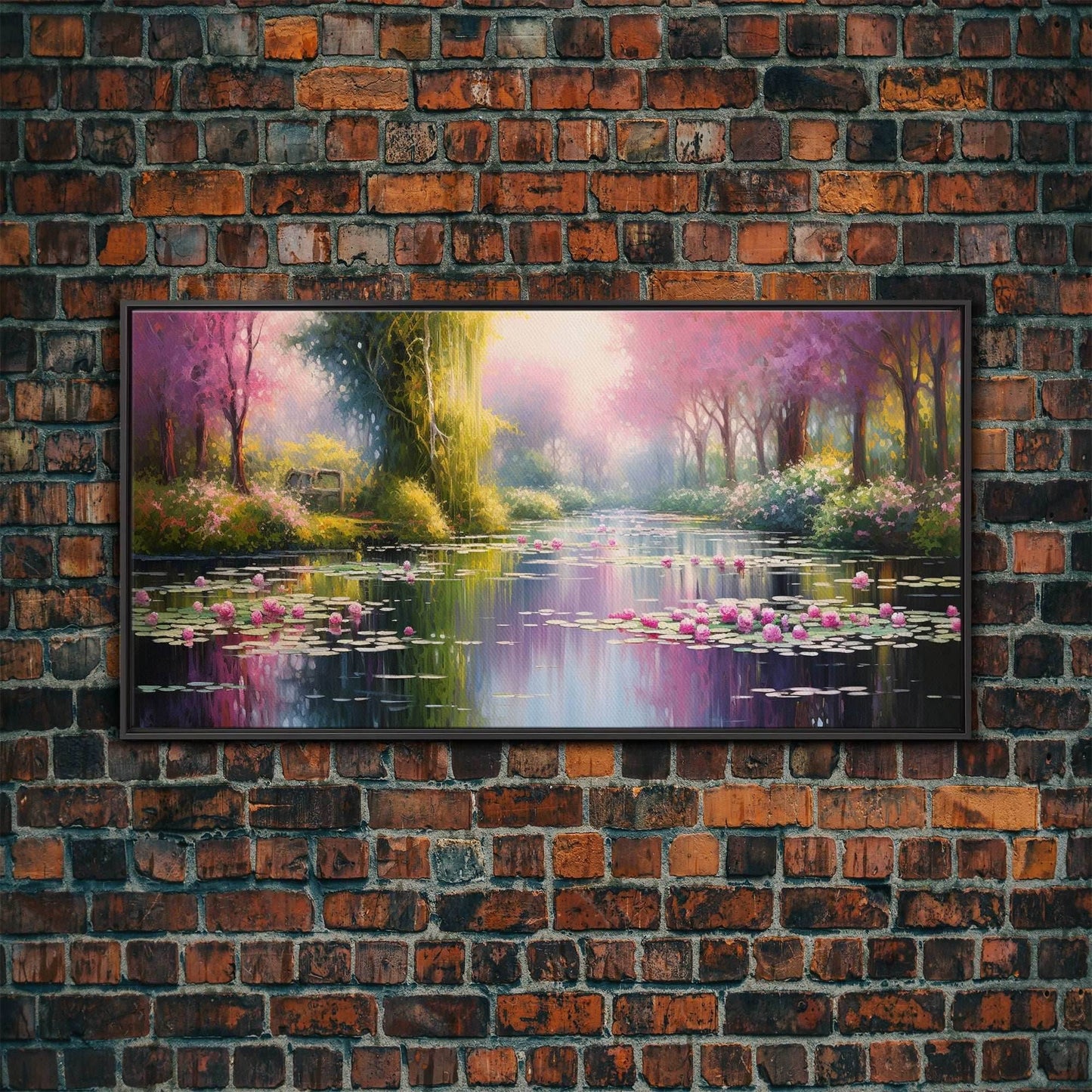 Fantasy Art, Lake Wall Print, Water Lilies Wall Art, Trees Wall Art, Panoramic Art, Wall Art, Canvas Art, Landscape Art, Long Wall Art - 10x20 Inches / Black Frame