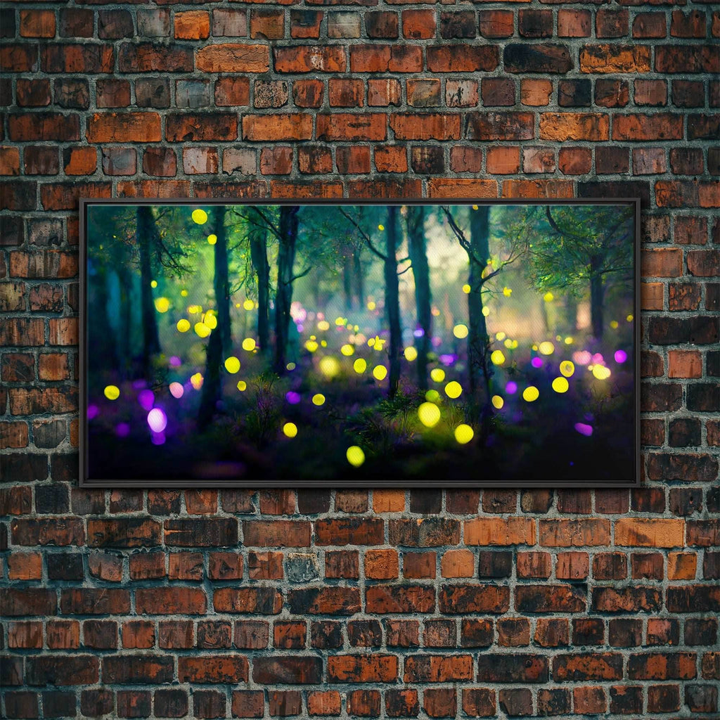 Magical forest with fairies canvas print, fantasy art, cool wall art, dorm art, ready to hang wall art - 10x20 Inches / Black Frame