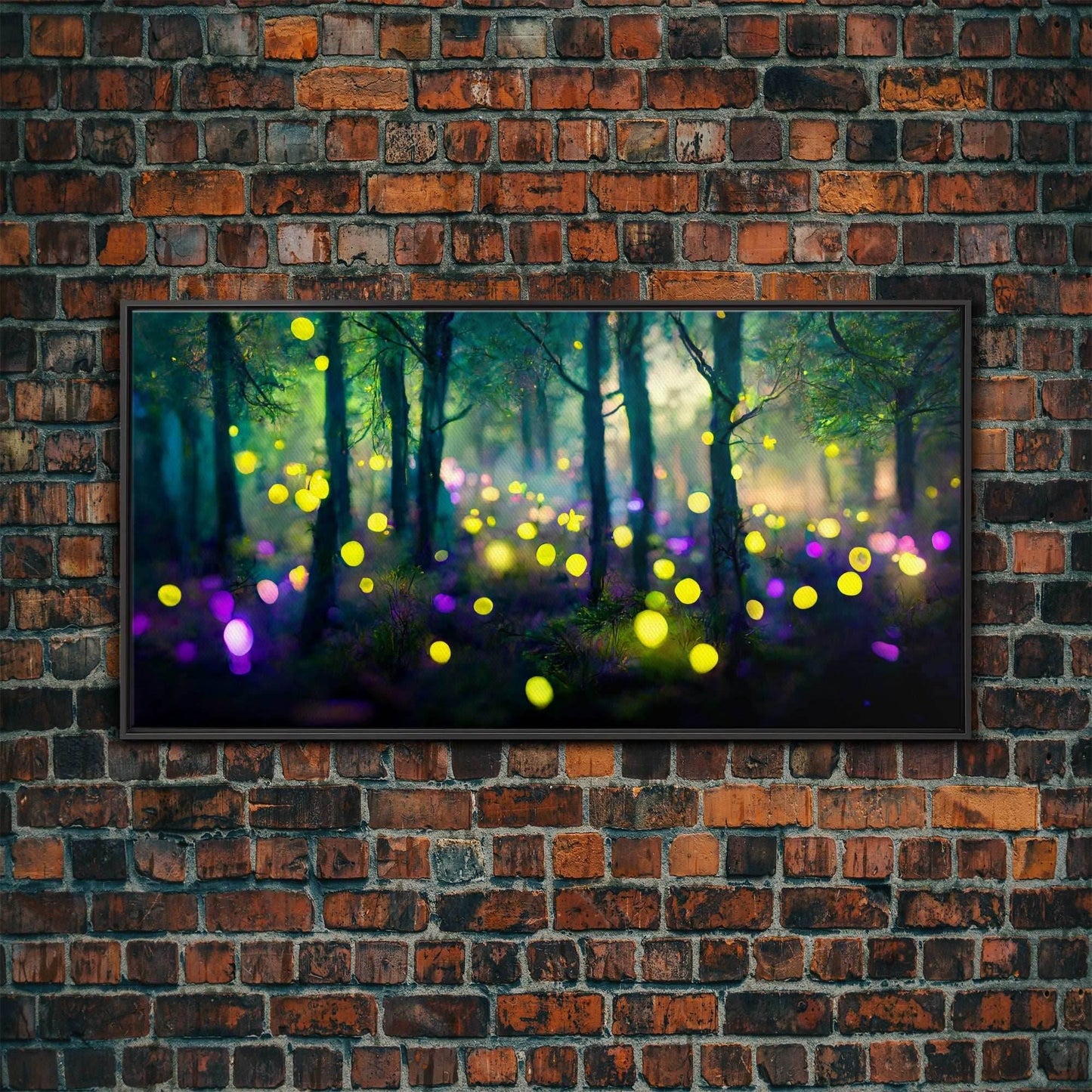 Magical forest with fairies canvas print, fantasy art, cool wall art, dorm art, ready to hang wall art - 10x20 Inches / Black Frame