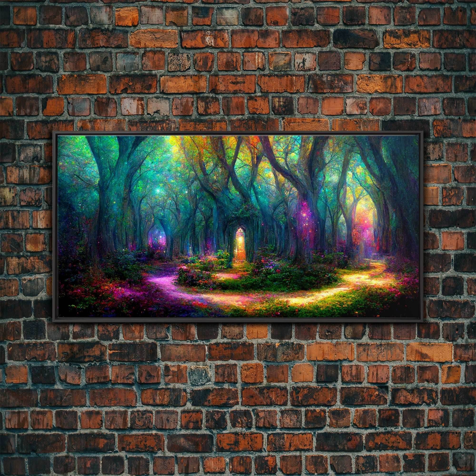 Fantasy wall art, canvas print, magical forest, fantasy landscape art, ready to hang wall art - 10x20 Inches / Black Frame