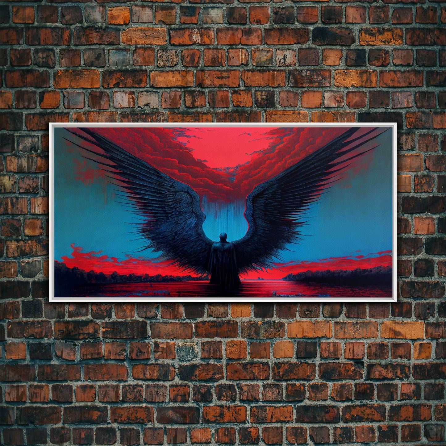 Angel Gabriel, Angelic Art, Gothic Angel Framed canvas print, cool colorful wall decor - 10x20 Inches / White Frame