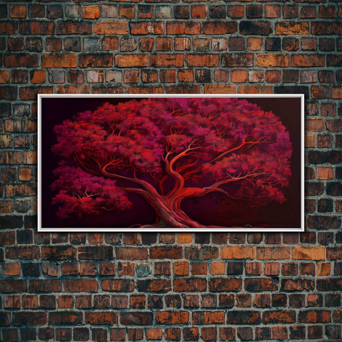 Blood red tree, fantasy horror art, framed canvas print - 10x20 Inches / White Frame