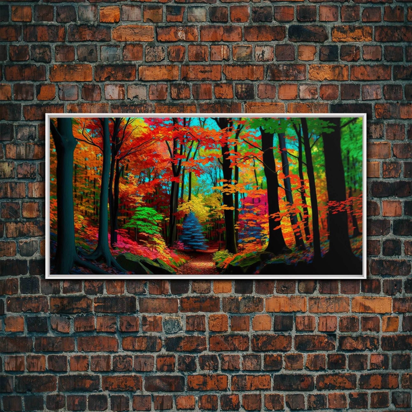 The Sacred Grove, Fantasy Art, Pop Art Forest Landscape, Framed Canvas Print, Colorful Forest Painting, Living Room Art - 10x20 Inches / White Frame