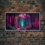 The Secret Grove, Fantasy Art, Pop Art Forest Landscape, Framed Canvas Print, Colorful Forest Painting, Living Room Art - 10x20 Inches / White Frame