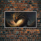 Forest Dragon Nidhogg, Norse Mythology, Framed Canvas Print, Fantasy Dragon Art, Fantasy Decor - 10x20 Inches / White Frame