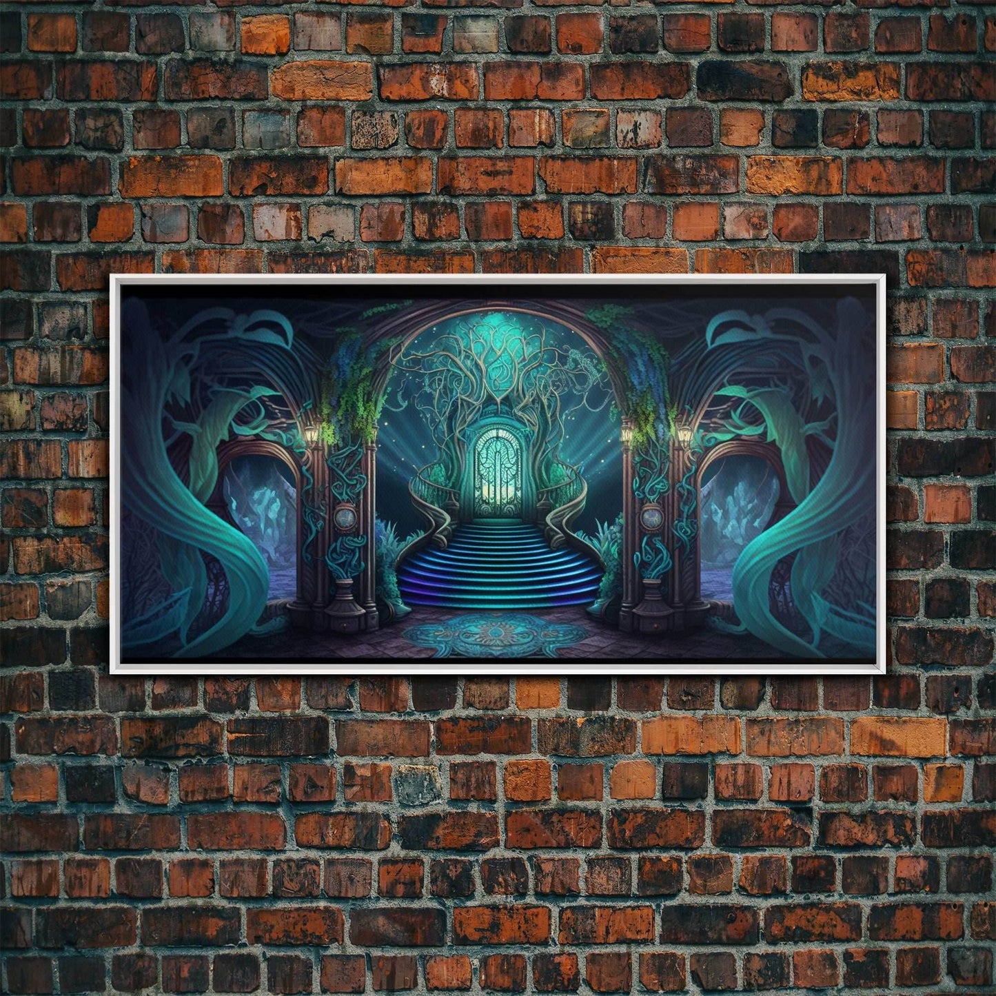 Fantasy wall art, canvas print, magical forest, fantasy landscape art, ready to hang wall art - 10x20 Inches / White Frame