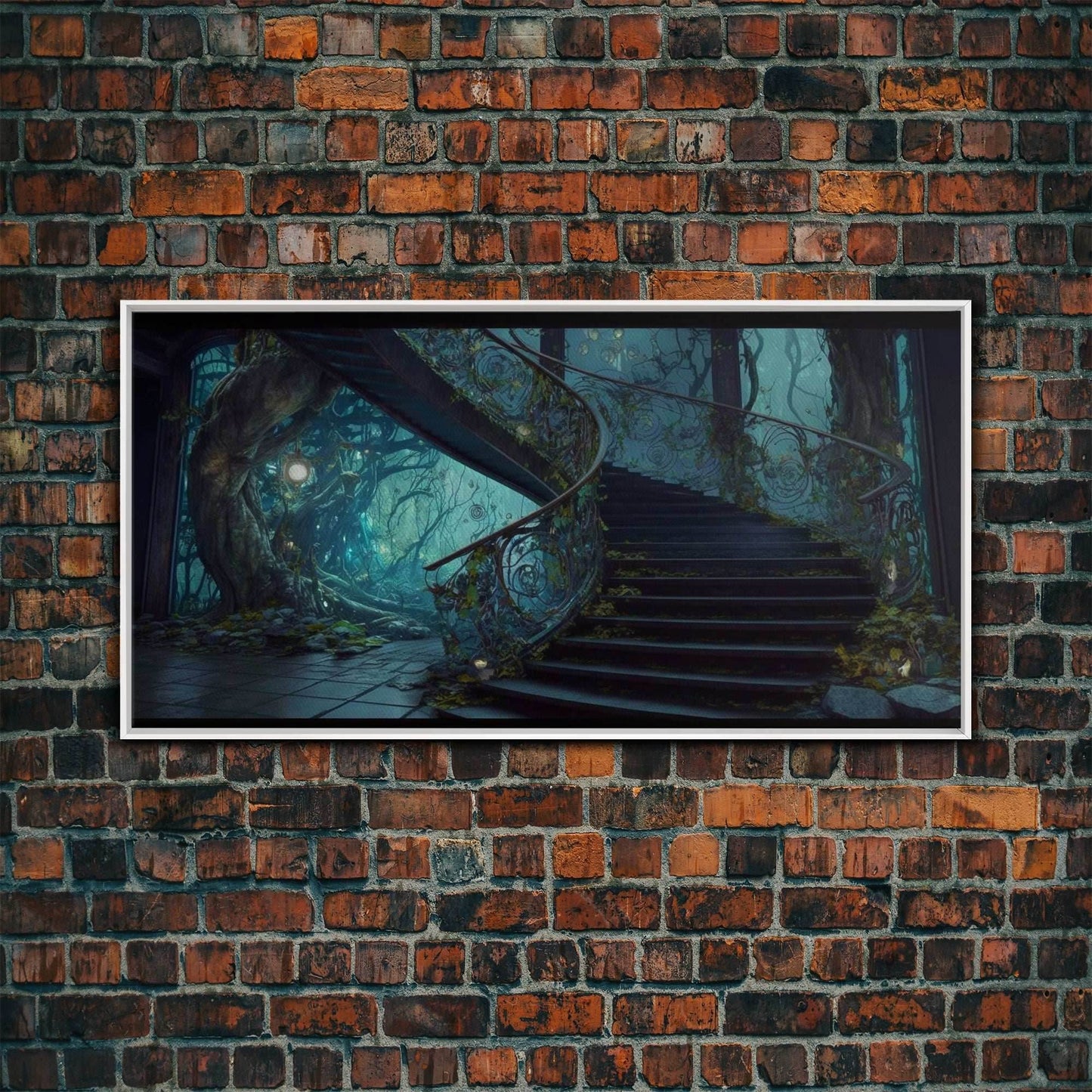 Fantasy Staircase, Framed Canvas Print, Stair Way to Beyond - 10x20 Inches / White Frame