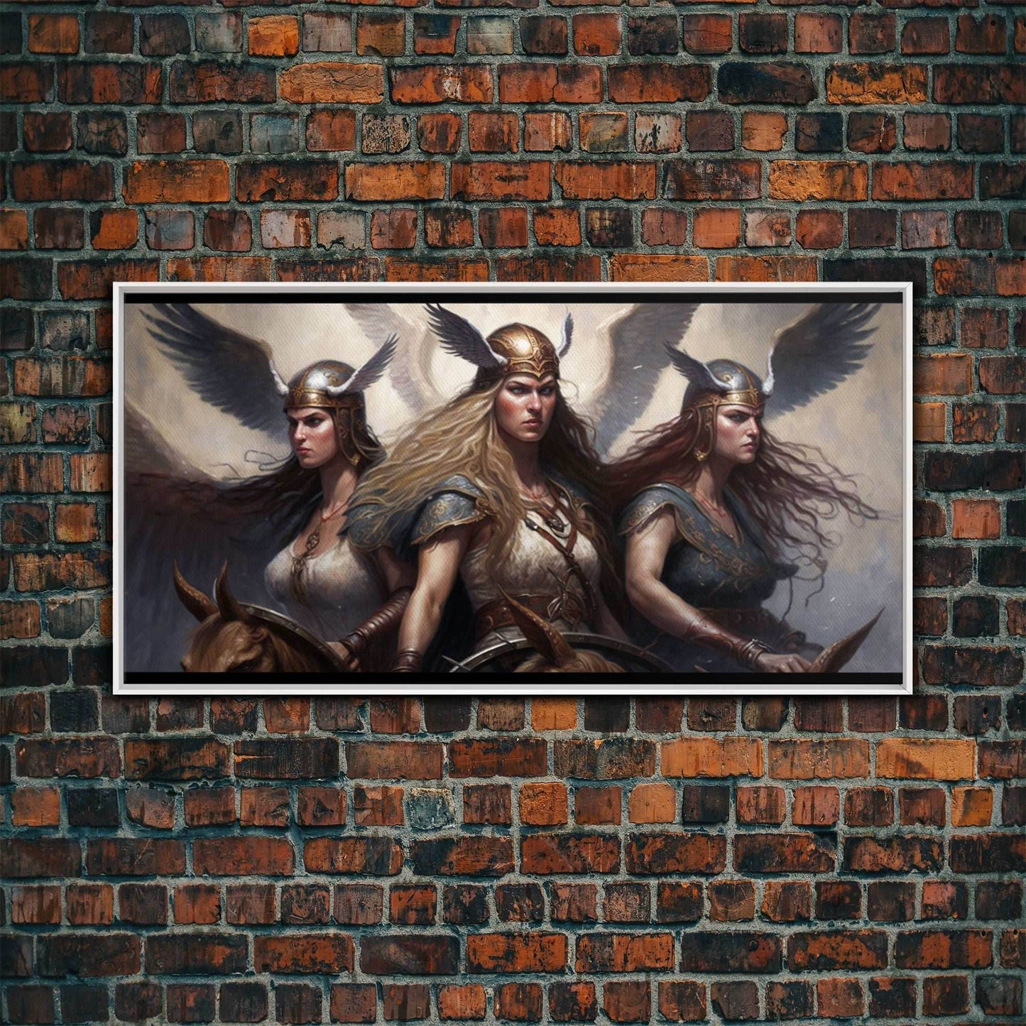 The Valkyries, Norse Mythology, Framed Canvas Print, Norse Fantasy Art - 10x20 Inches / White Frame