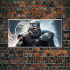 Thor Art, God of Thunder, Framed Canvas Print, Norse Mythology Art, Fantasy Art - 10x20 Inches / White Frame