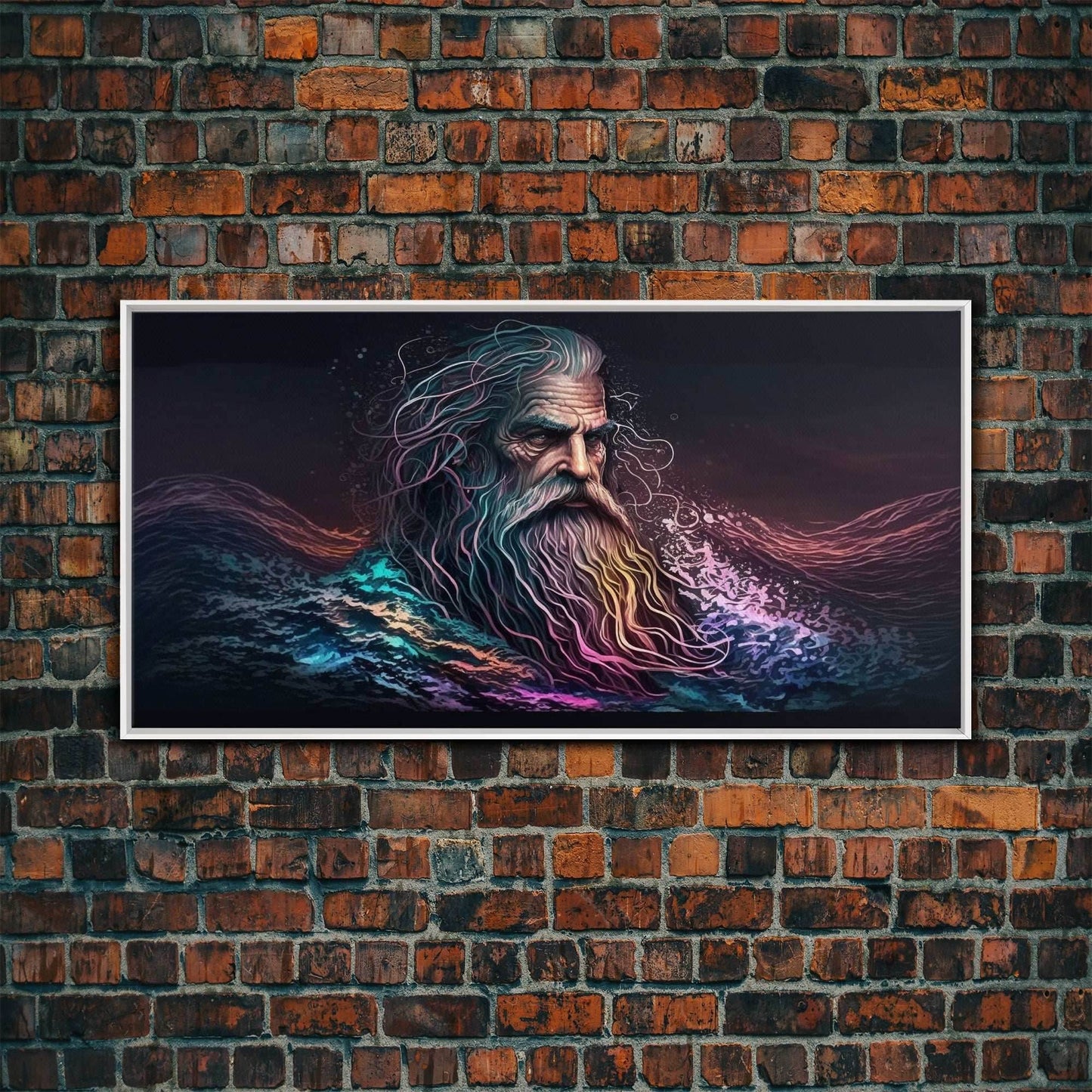 Aegir, God Of The Sea, Framed Canvas Print, Norse Mythology, Norse Art, Living Room Wall Art - 10x20 Inches / White Frame