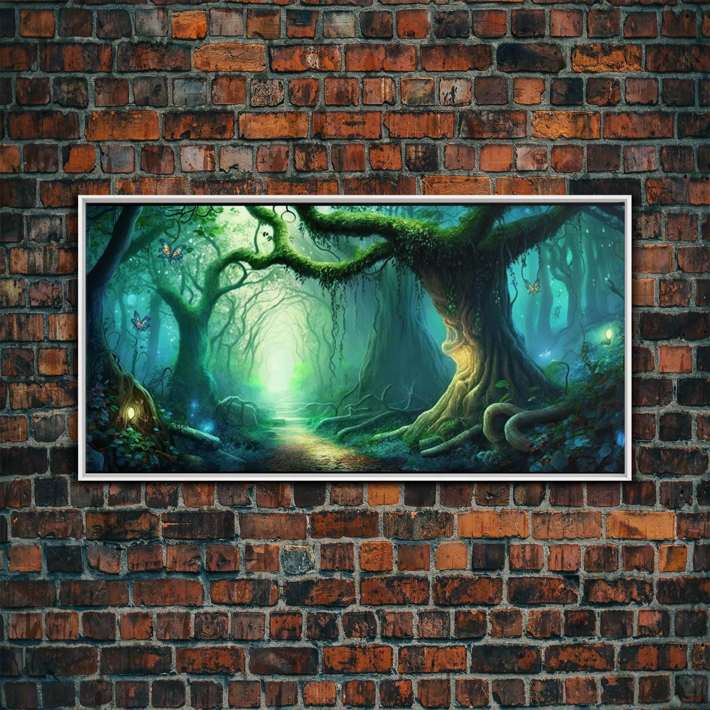 Beautiful magical fairy forest, Framed canvas print, Fantasy forest wall art Enchanted forest, Fantasy Home Decor - 10x20 Inches / White Frame