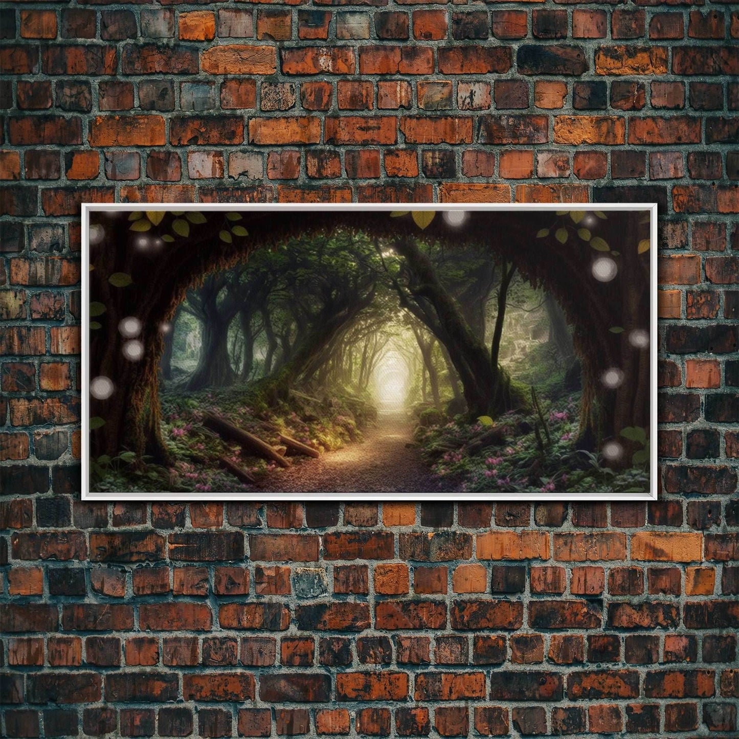 Path Through A Magical Enchanted Fairy Forest, Fantasy Art, Framed Canvas Print, Enchanted Forest Fantasy Art - 10x20 Inches / White Frame