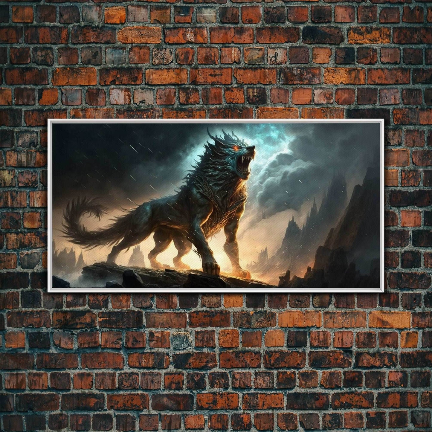 Fenrir, Fenrisúlfr, Norse Mythology, Hróðvitnir, Vánagandr, Vanargand, Fantasy Wolf Art, Nordic Fantasy Art - 10x20 Inches / White Frame