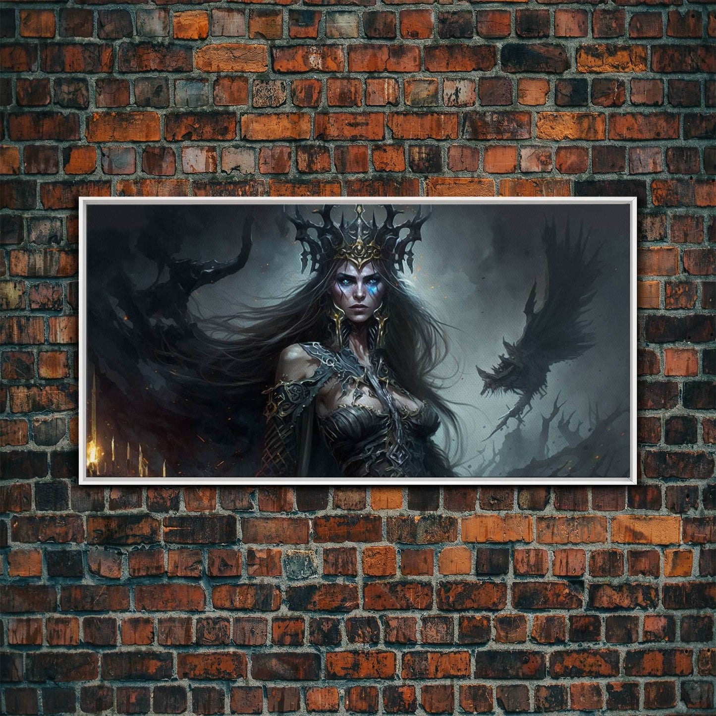 Hel, Goddess of Death, Framed Canvas Print, Norse Mythology Fantasy Art, Framed Canvas Print - 10x20 Inches / White Frame