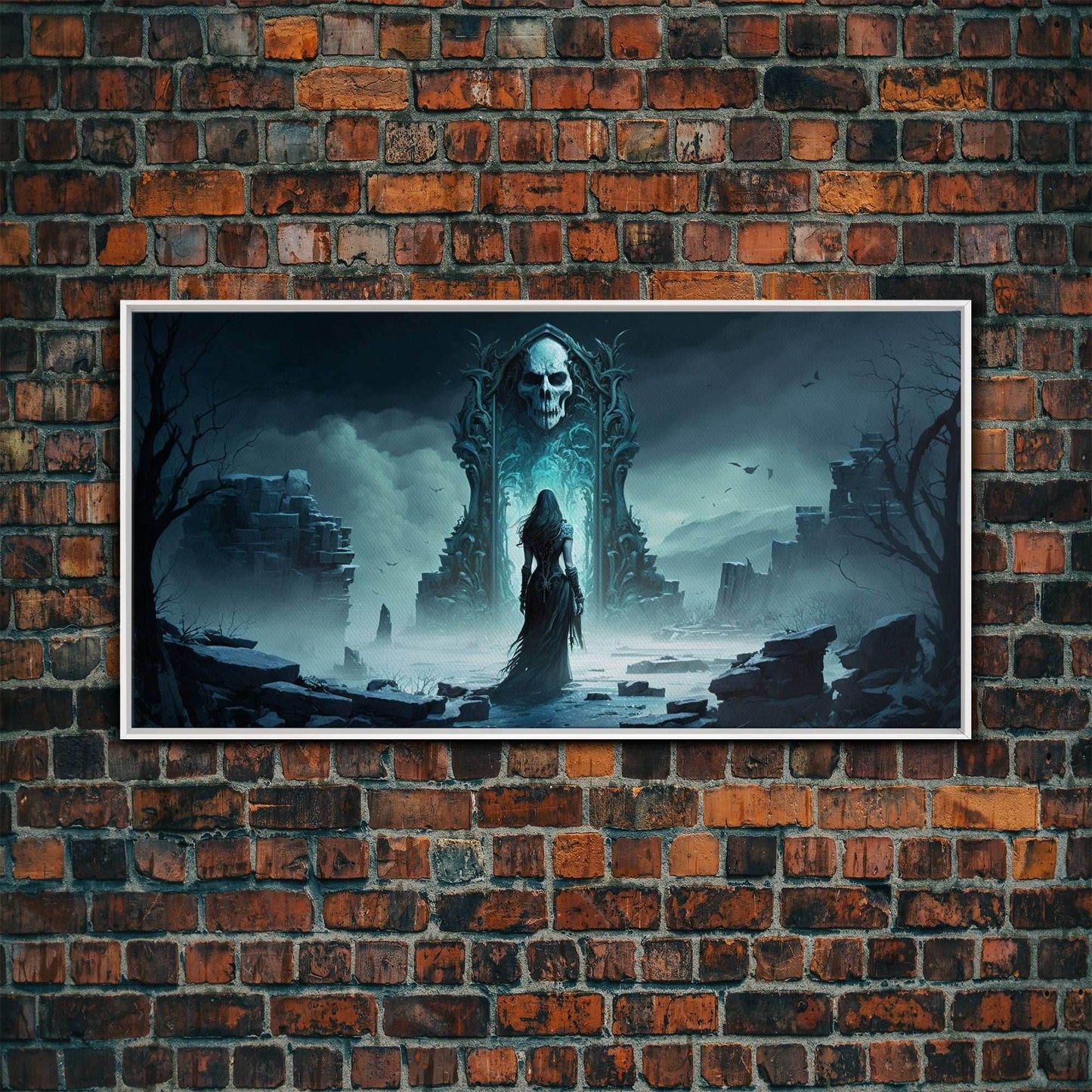 Doorway to Niflheim, Land of Mist and the Dead, Norse Mythology Fantasy Art, Framed Canvas Print, Fantasy Decor - 10x20 Inches / White Frame