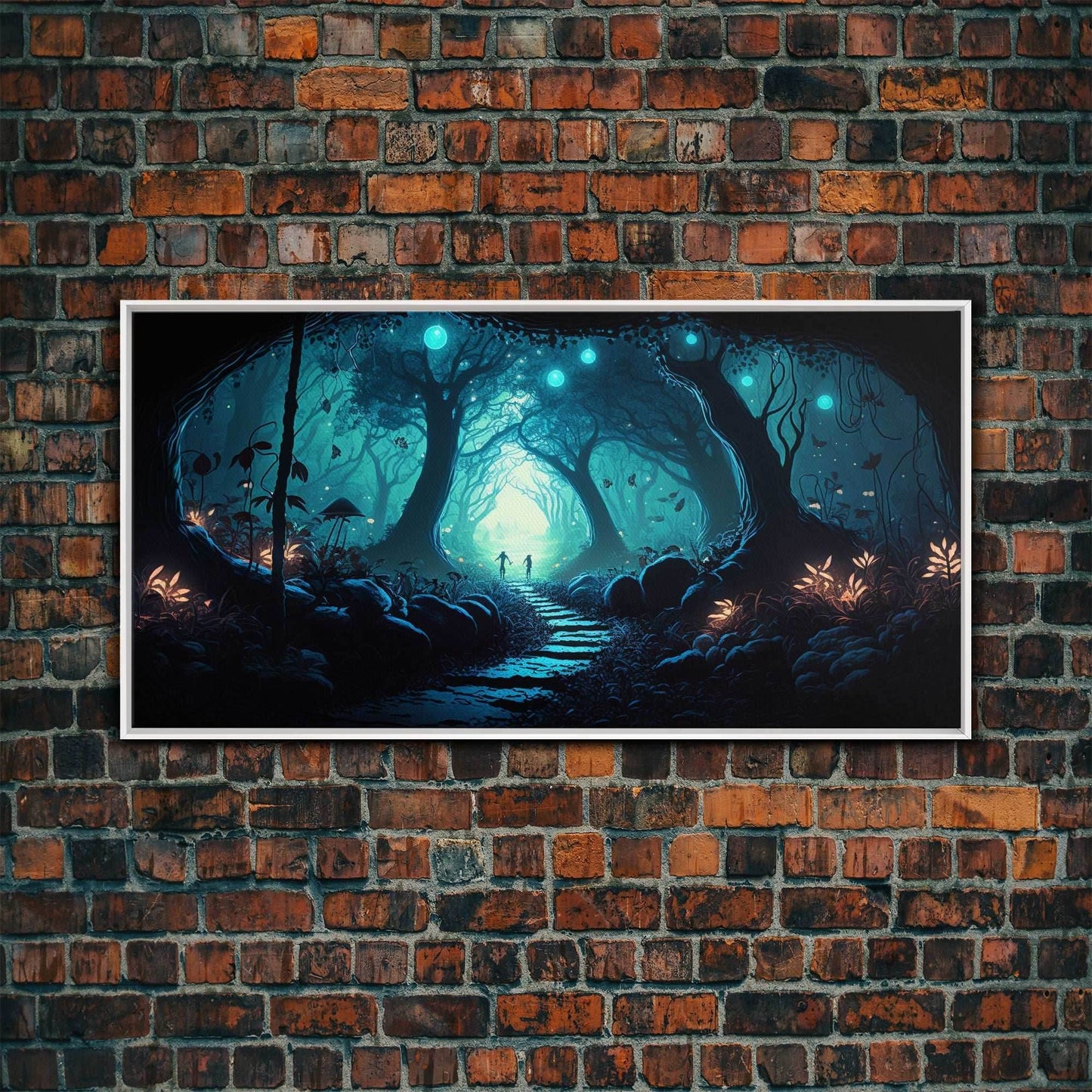 Beautiful Fantasy Art, Framed Canvas Print, Moonlit Forest Floor Fantasy Concept Art - 10x20 Inches / White Frame