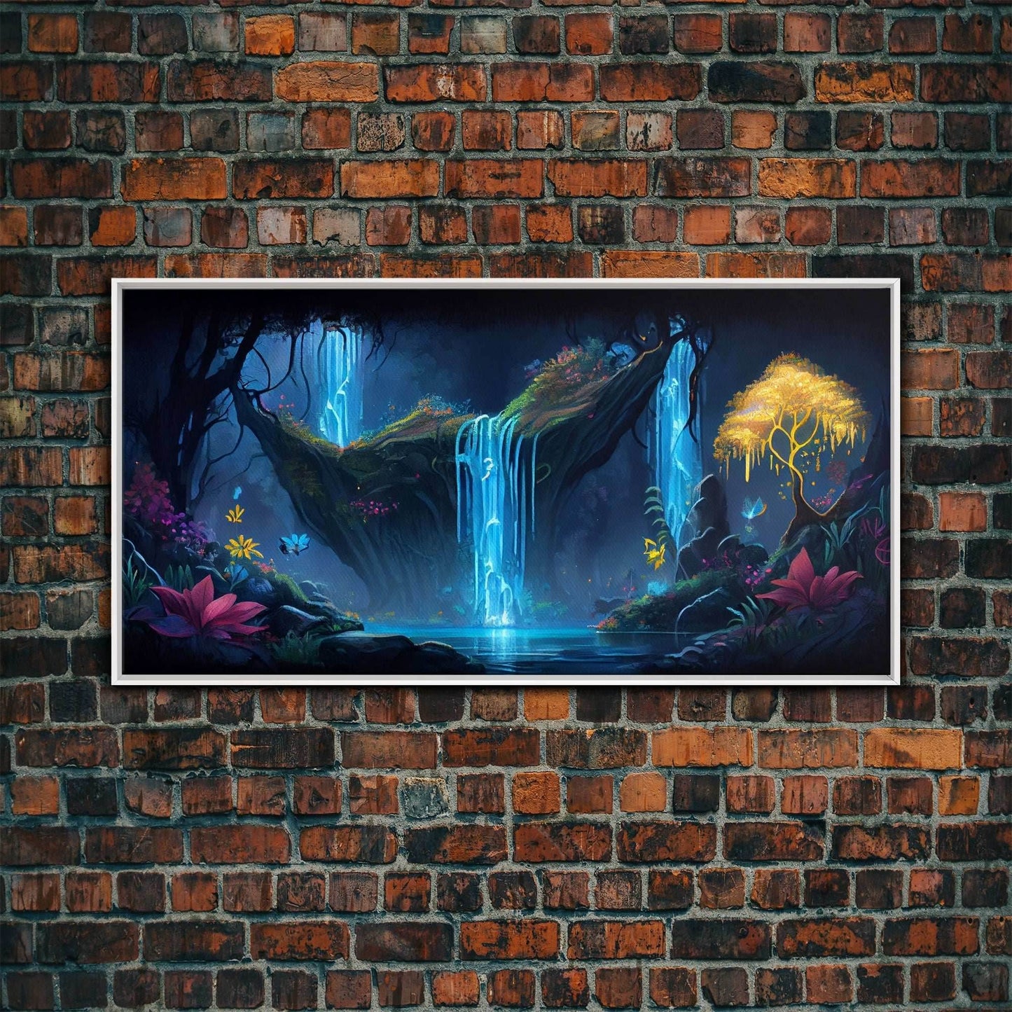 Enchanted Forest Painting, Fantasy Art, Fairy House, Fantasy, Woodland Decor, Woods, Forest, Fairy Forest - 10x20 Inches / White Frame