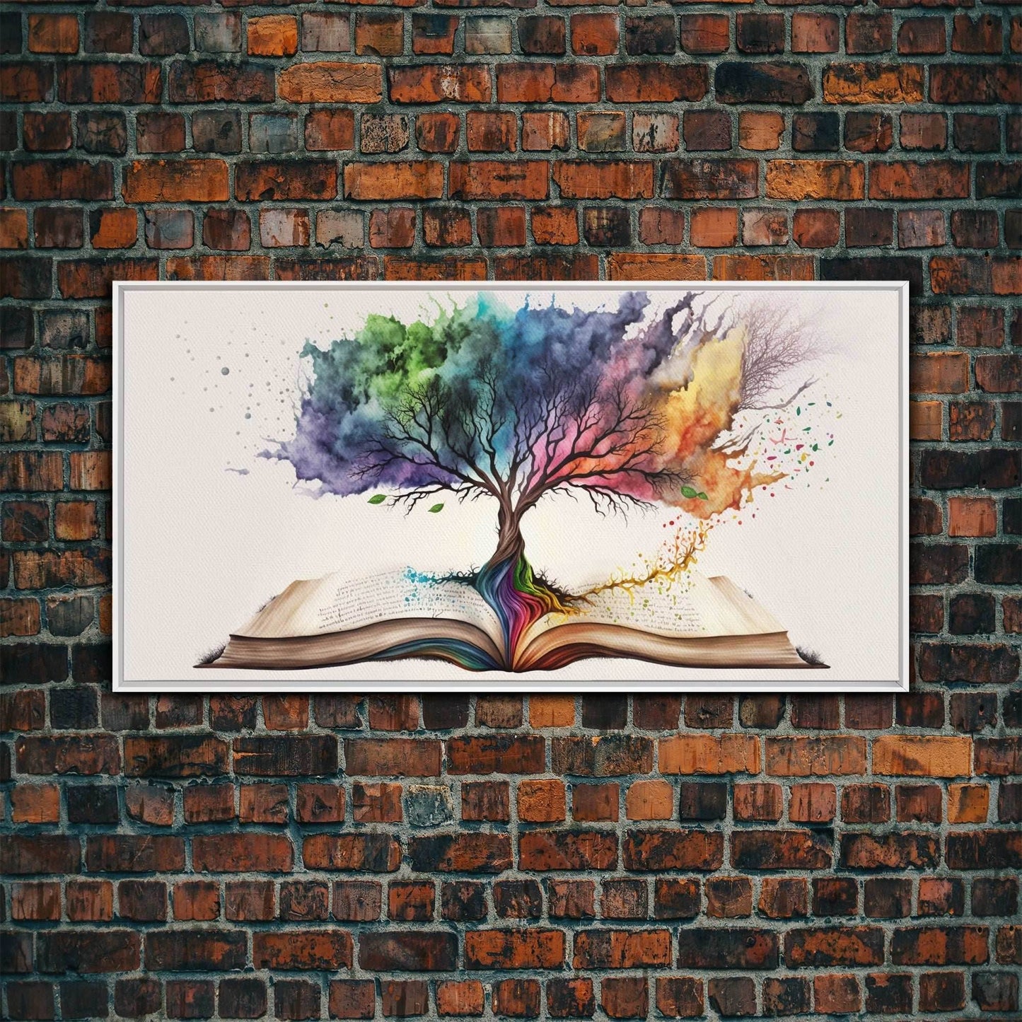Tree of Knowledge, Framed Wall Art, Canvas Print, Watercolor, Huge Wall Art, Gift, Living Room Art, Fantasy Decor - 10x20 Inches / White Frame