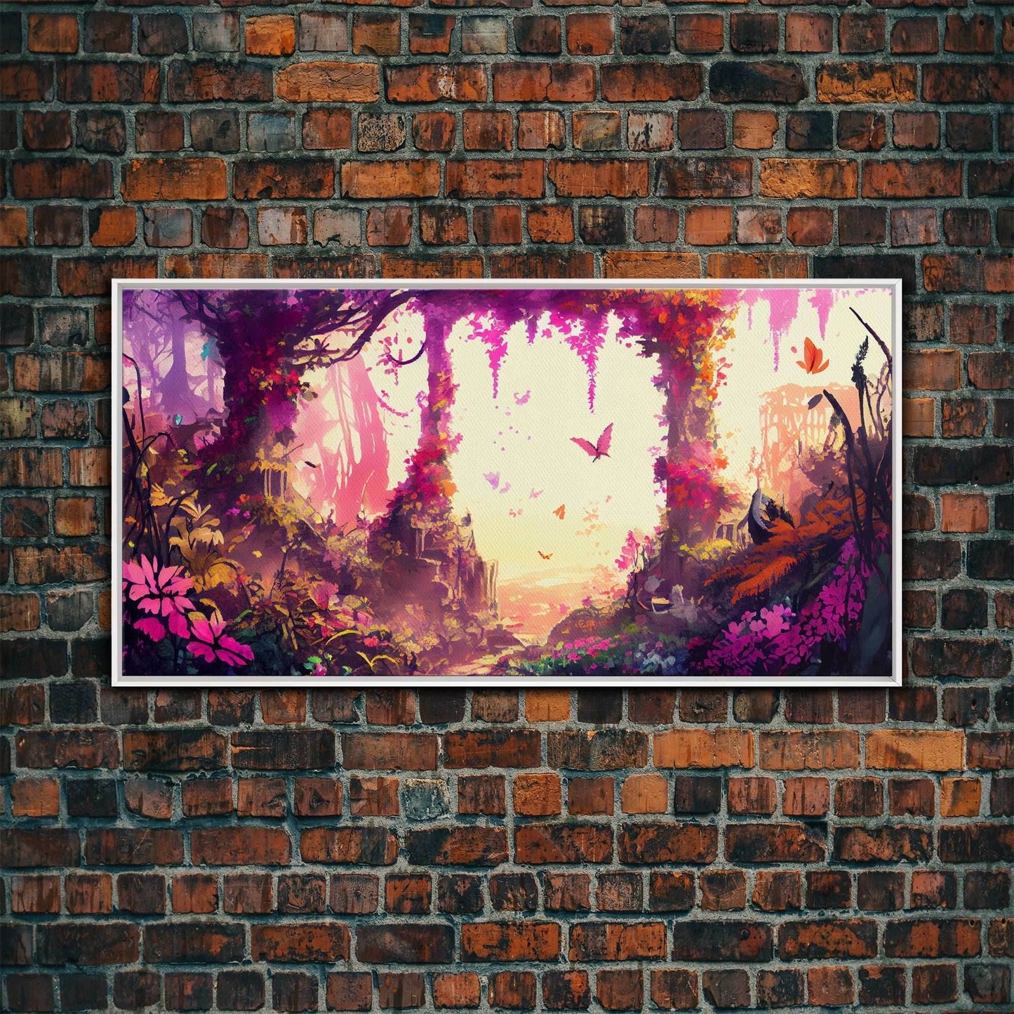 Pink Forest Art | Framed Canvas Print | Framed Art | Fantasy Decor | Magenta / Fuchsia Gift | Large Format Art - 10x20 Inches / White Frame