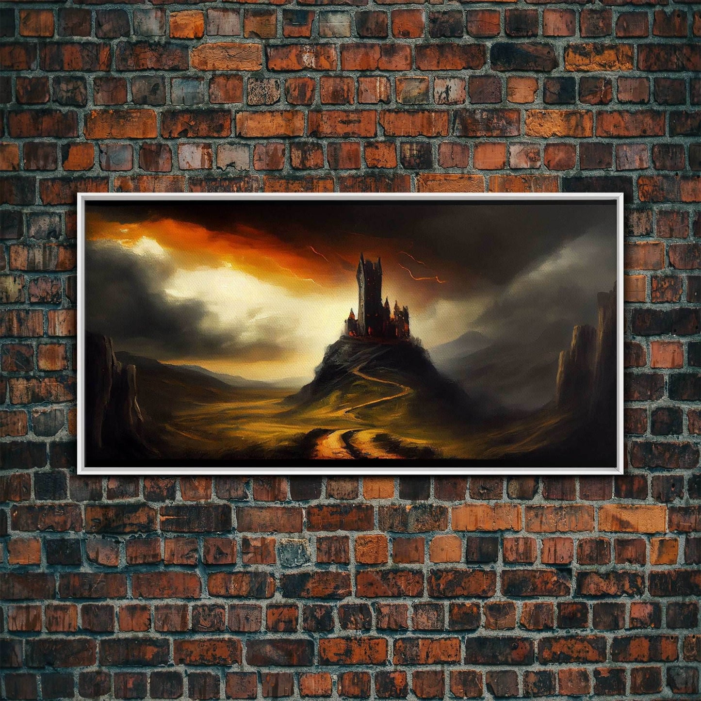 High Fantasy Art, The Dark Castle, Framed Canvas Print, Moonlit Fantasy, Custom Fantasy Art, fantasy art canvas - 10x20 Inches / White Frame