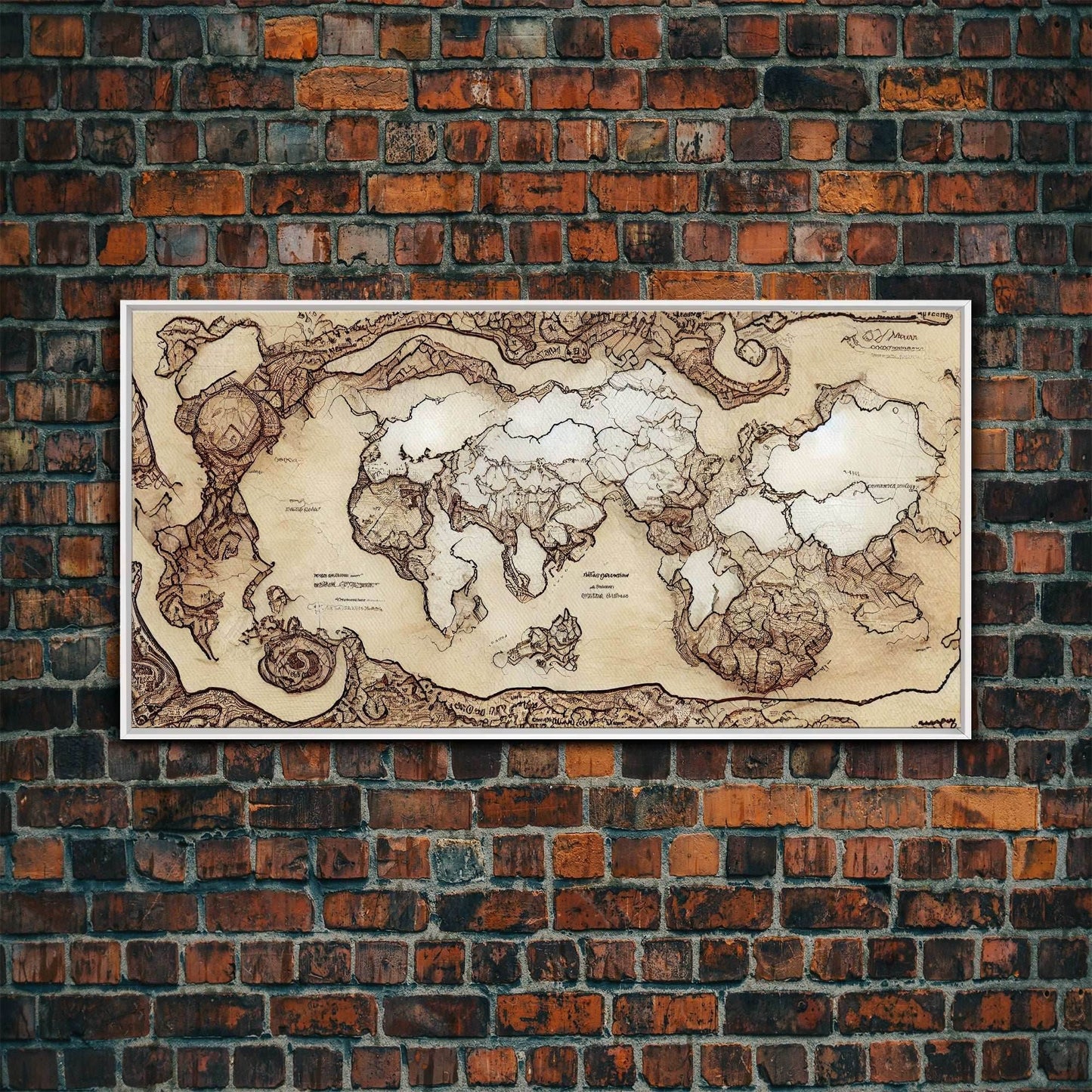 Abstract fantasy world map, canvas print, middle earth style, wall art for nerds like me - 10x20 Inches / White Frame