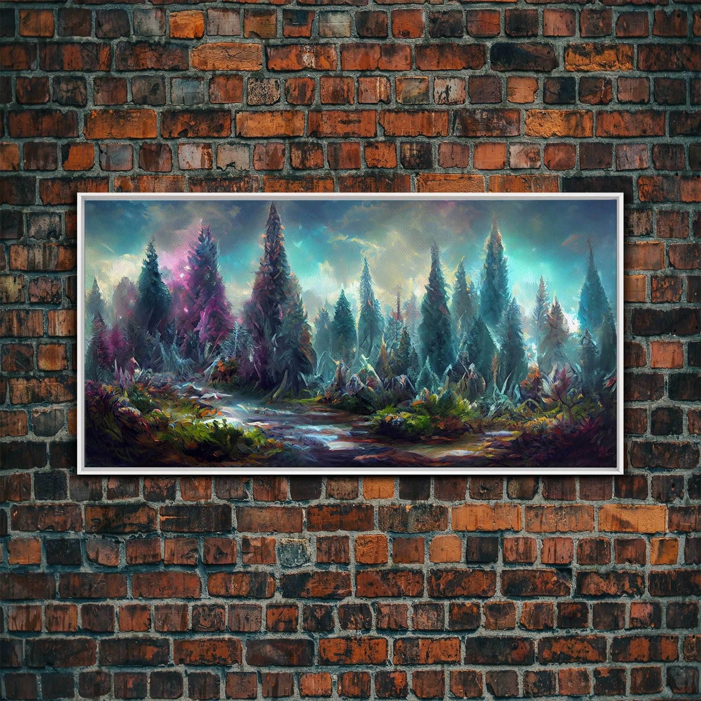 Trippy wall art canvas print, psychedelic wall art, Panoramic nature landscape wall art, fantasy art - 10x20 Inches / White Frame