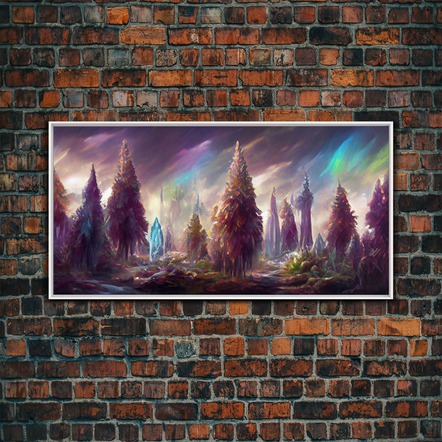 Psychedelic wall art canvas print, trippy wall art, Panoramic nature landscape wall art, fantasy art - 10x20 Inches / White Frame