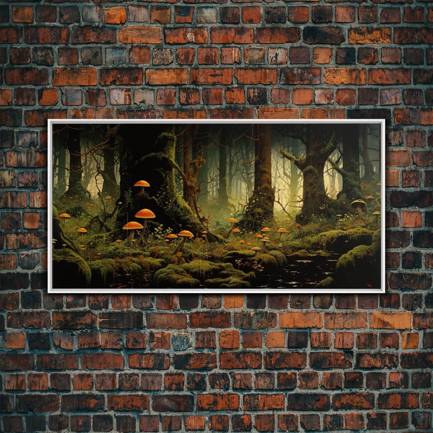 Mushroom Wall Art, Fantasy Forest, Tree Art, Enchanted Forest, Panoramic Art, Wall Art, Canvas Art, Landscape Art, Game Room Decor, Prints - 10x20 Inches / White Frame