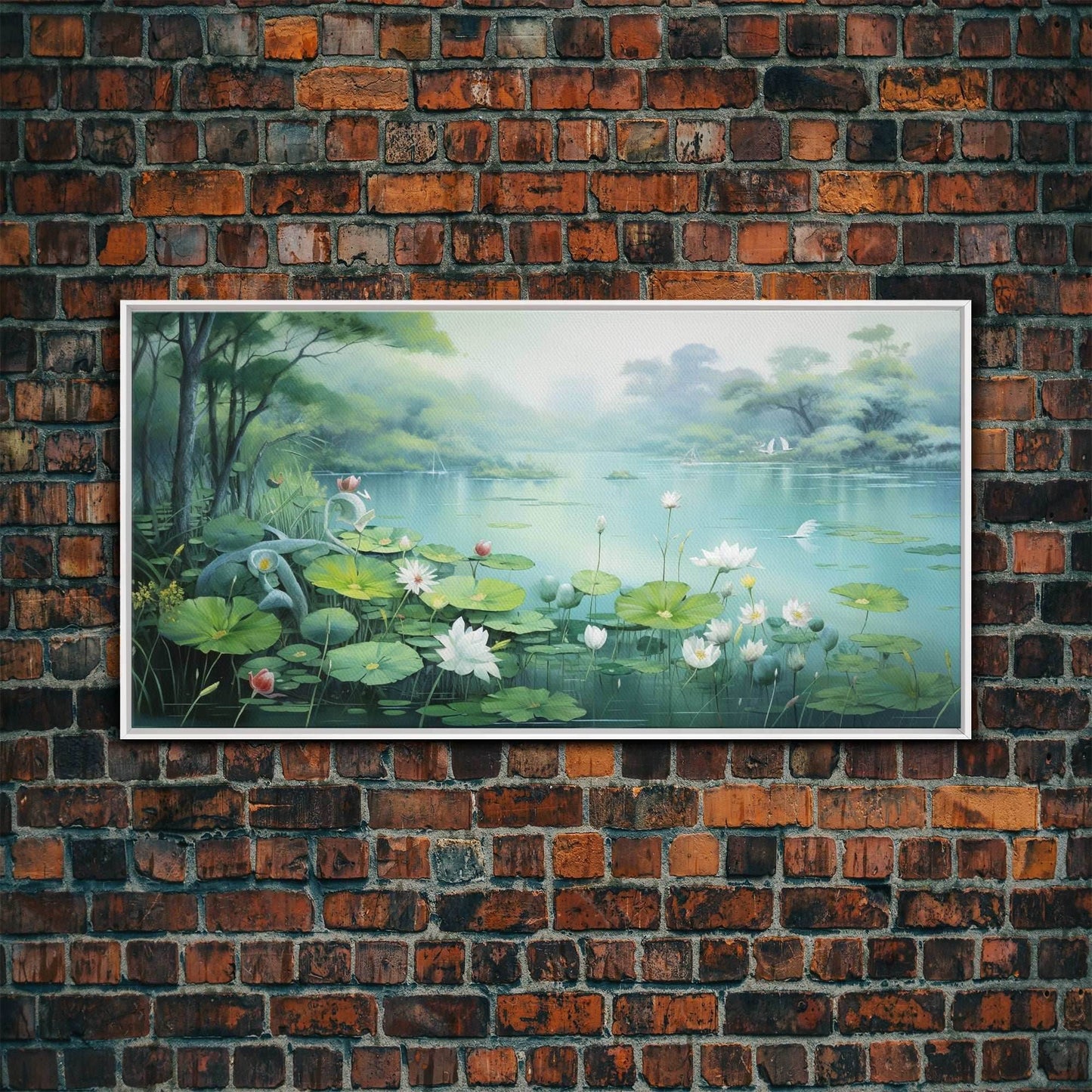Lake Wall Art, Water Lily Wall Print, Fantasy Art, Panoramic Art, Wall Art, Canvas Art, Landscape Art, Wall Hanging, Client Gift, Ranch Art - 10x20 Inches / White Frame
