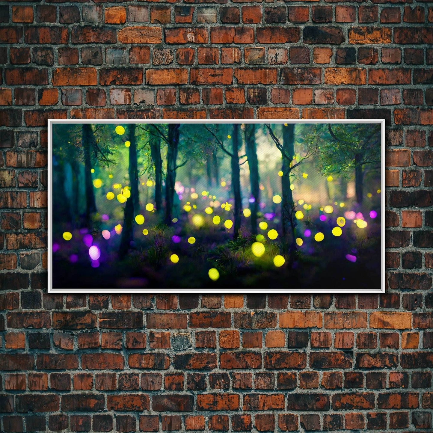 Magical forest with fairies canvas print, fantasy art, cool wall art, dorm art, ready to hang wall art - 10x20 Inches / White Frame