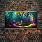 Fantasy wall art, canvas print, magical forest, fantasy landscape art, ready to hang wall art - 10x20 Inches / White Frame