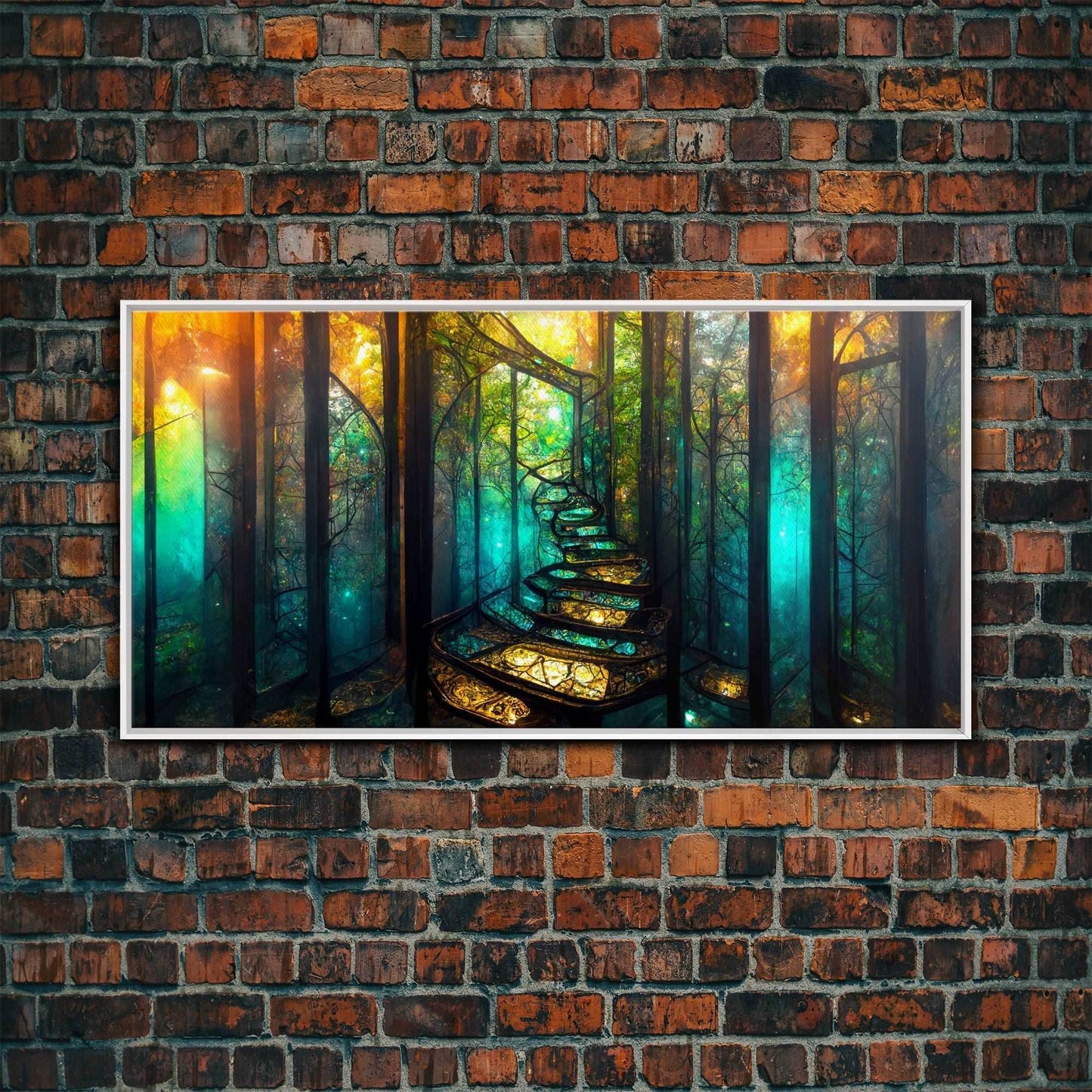 Fantasy wall art, canvas print, magical forest, fantasy landscape art, ready to hang wall art, bioluminescent glowing fantasy wall decor - 10x20 Inches / White Frame
