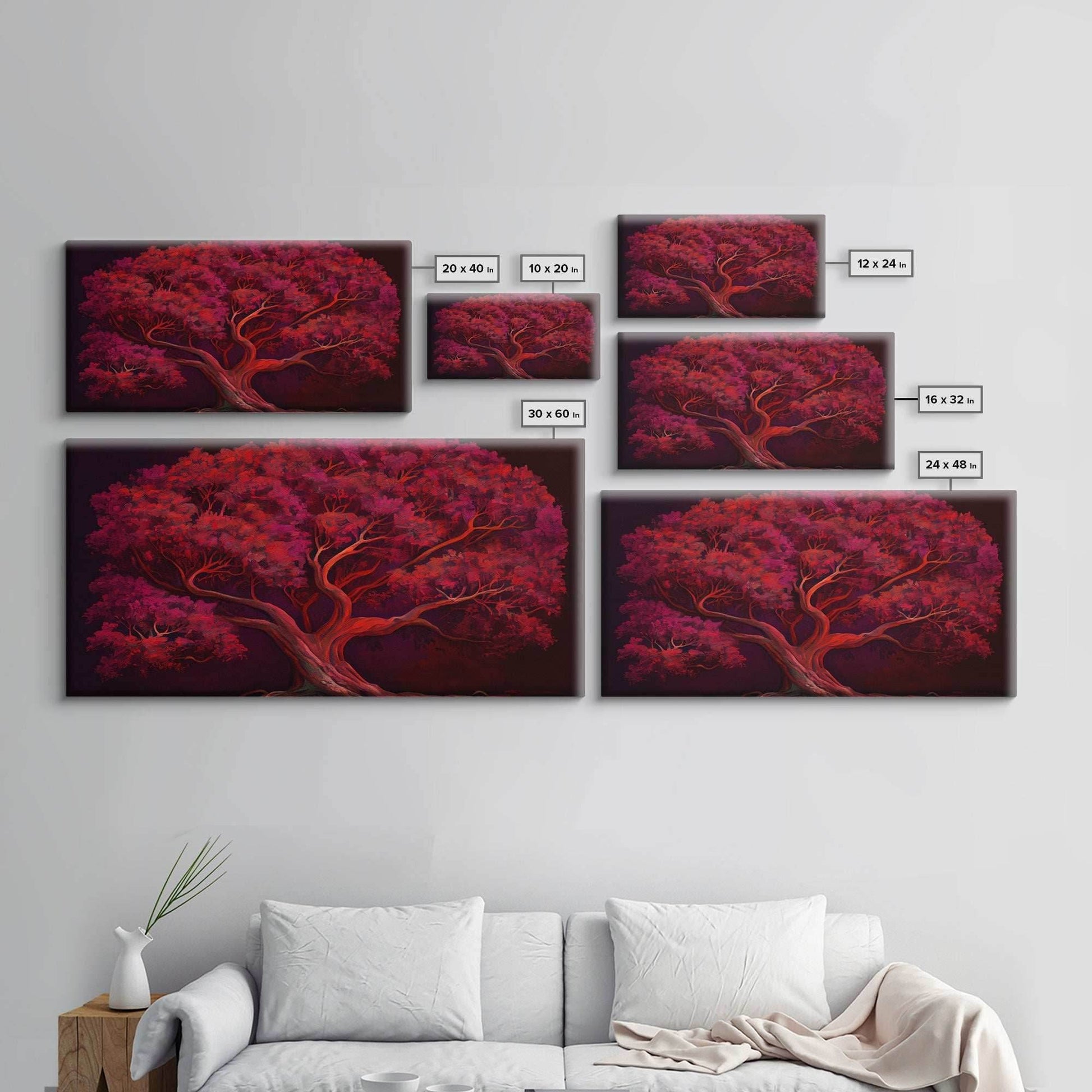 Blood red tree, fantasy horror art, framed canvas print - 10x20 Inches / Gallery Wrap Canvas - Ready To Hang