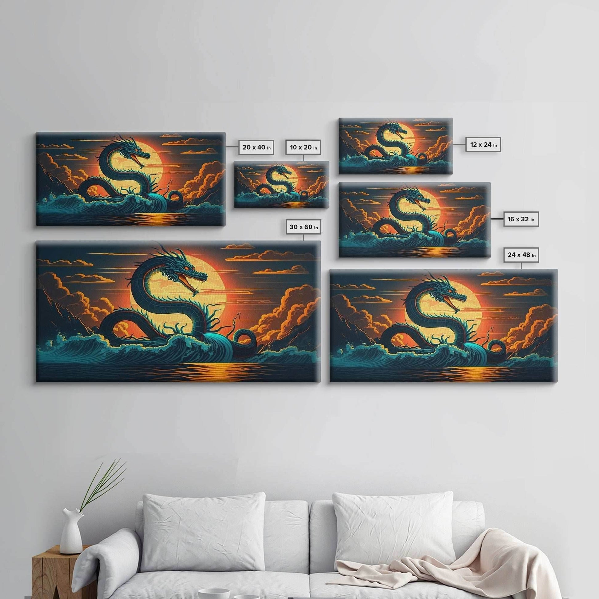 Jormungandr The Sea Serpent, Pop Art, Framed Canvas Print, Fantasy Art, Norse Mythology, Nordic / Viking Wall Art - 10x20 Inches / Gallery Wrap Canvas - Ready To Hang