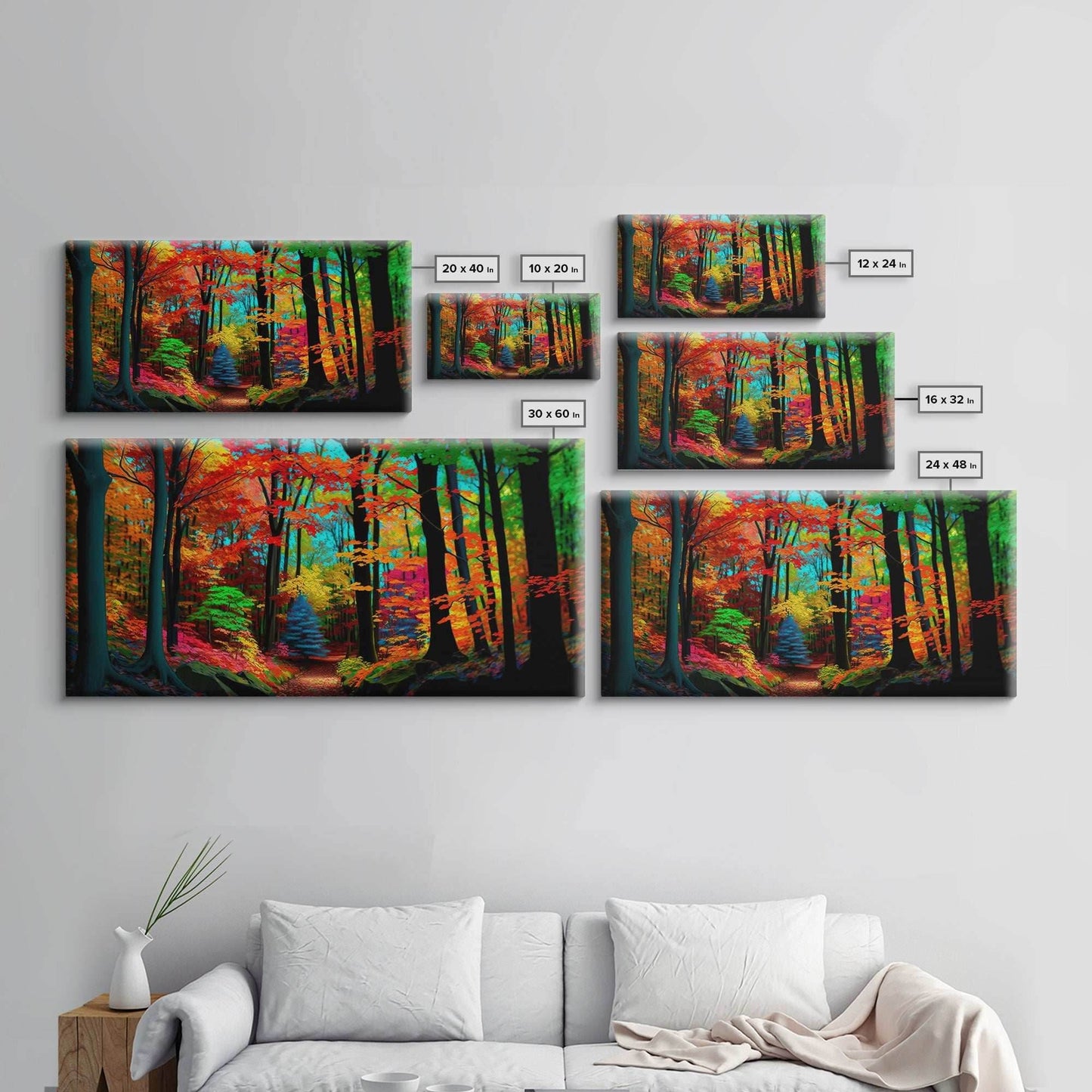 The Sacred Grove, Fantasy Art, Pop Art Forest Landscape, Framed Canvas Print, Colorful Forest Painting, Living Room Art - 10x20 Inches / Gallery Wrap Canvas - Ready To Hang