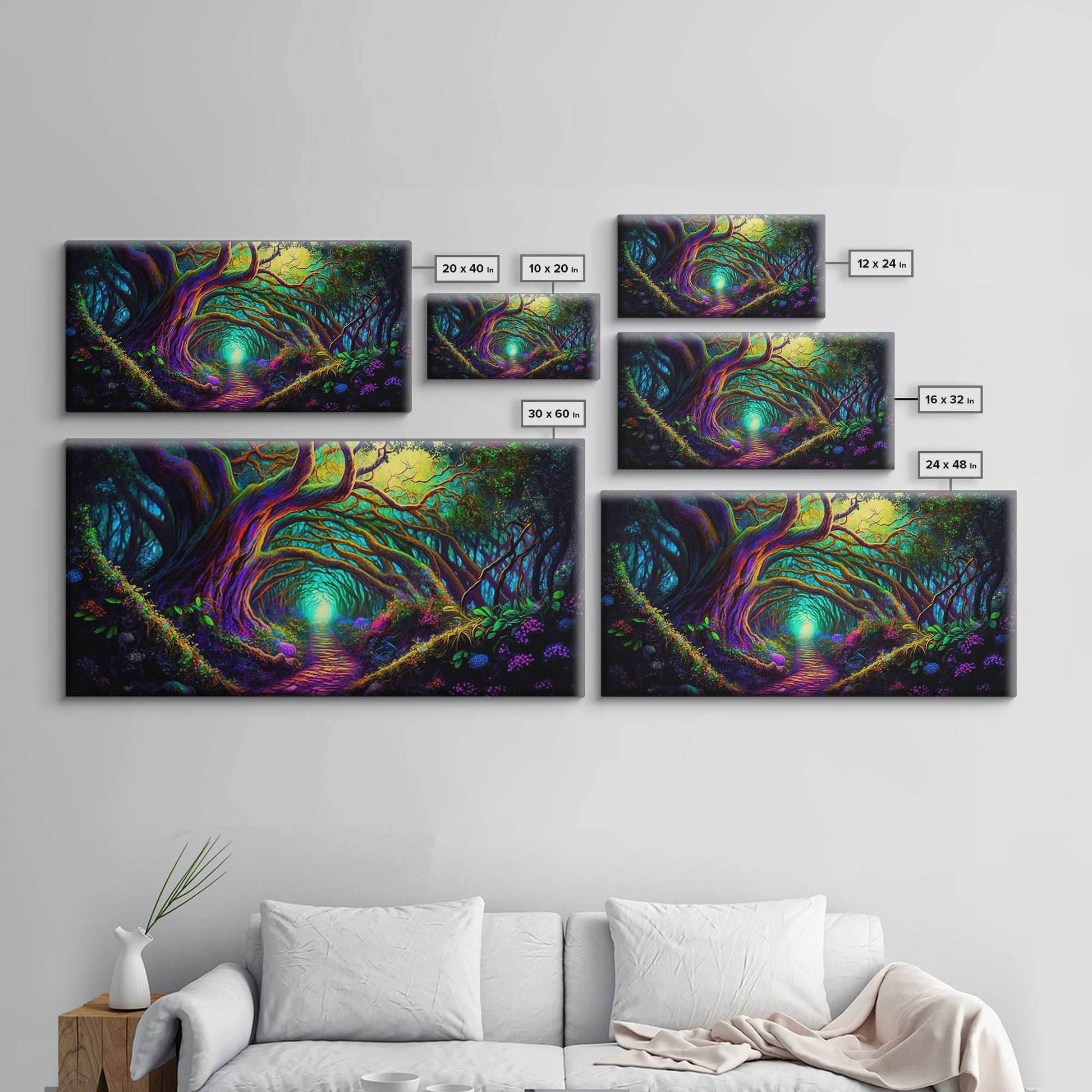 Fantasy wall art, canvas print, magical forest, fantasy landscape art, ready to hang wall art, magical glowing forest fantasy art - 10x20 Inches / Gallery Wrap Canvas - Ready To Hang