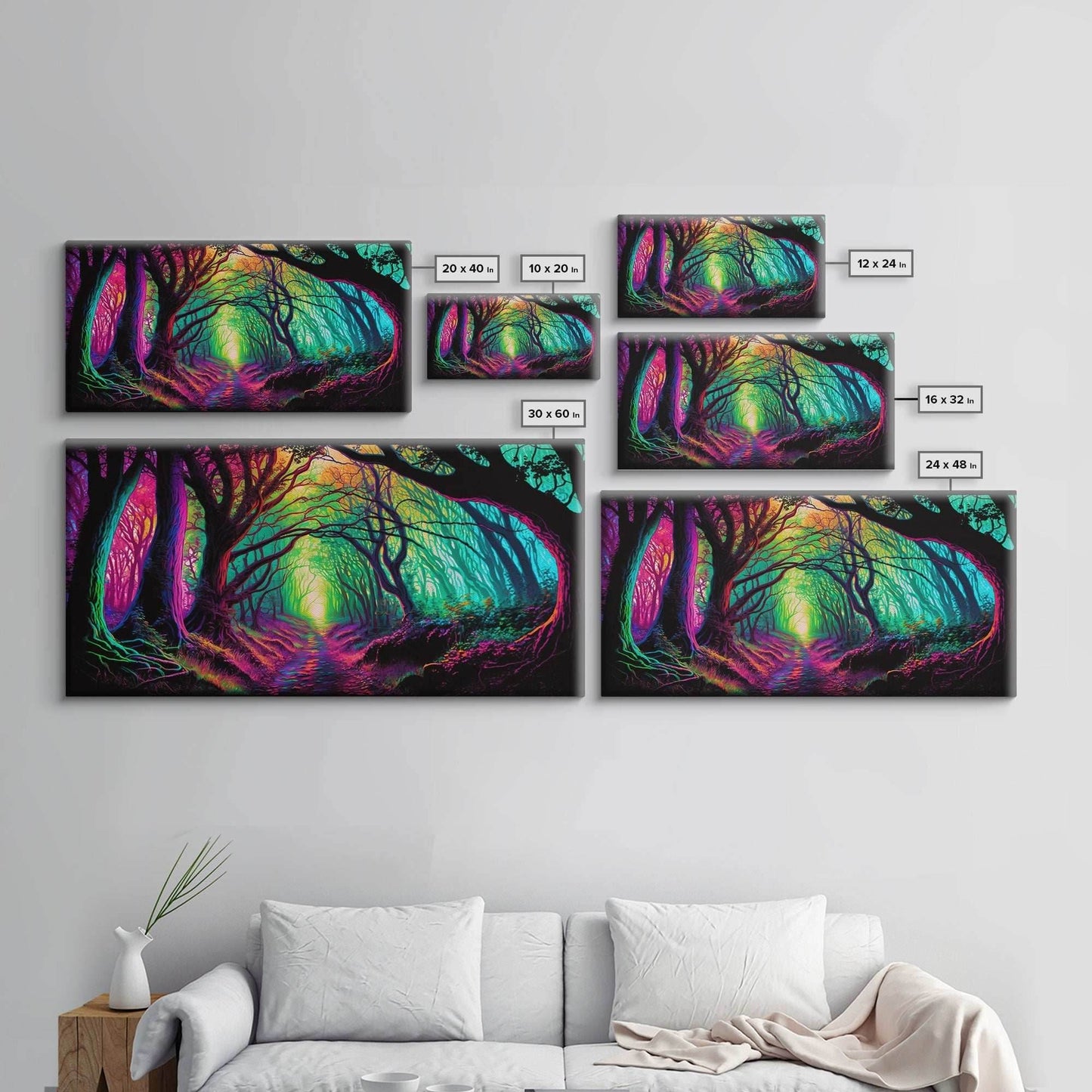 The Secret Grove, Fantasy Art, Pop Art Forest Landscape, Framed Canvas Print, Colorful Forest Painting, Living Room Art - 10x20 Inches / Gallery Wrap Canvas - Ready To Hang