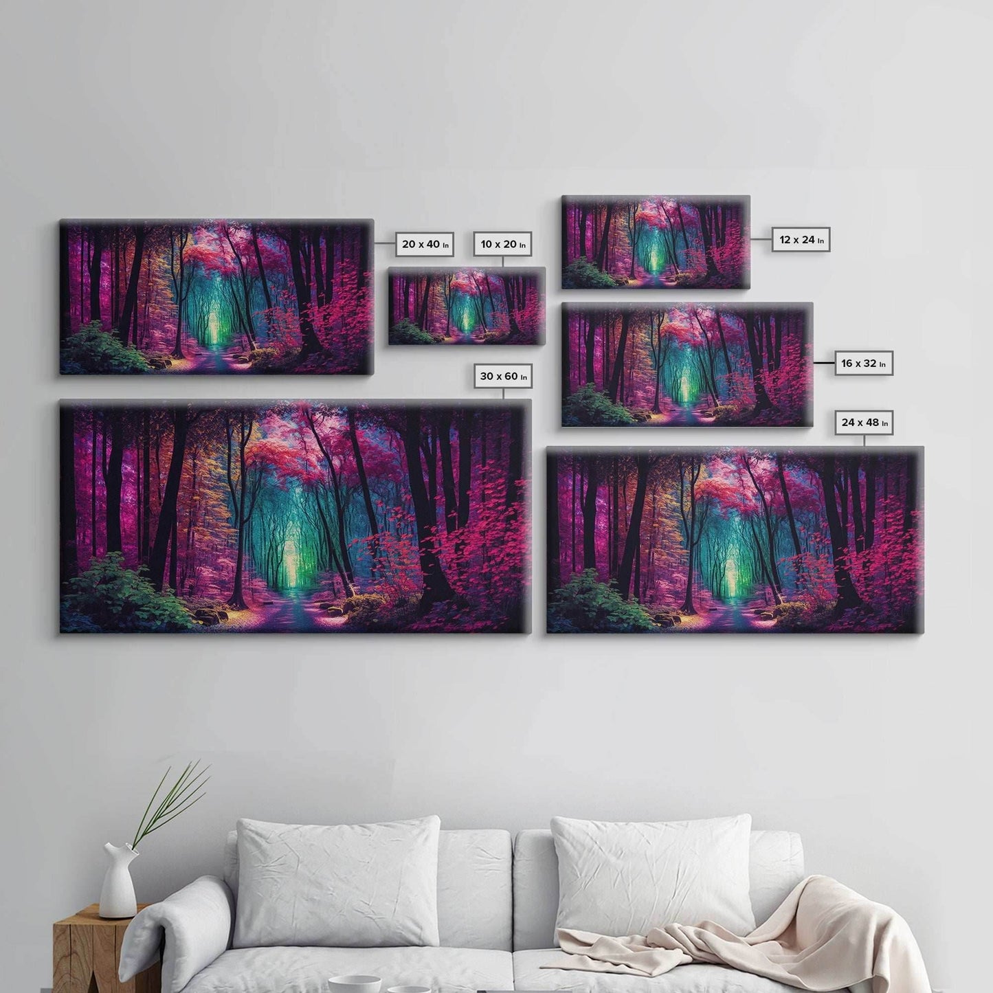 The Secret Grove, Fantasy Art, Pop Art Forest Landscape, Framed Canvas Print, Colorful Forest Painting, Living Room Art - 10x20 Inches / Gallery Wrap Canvas - Ready To Hang