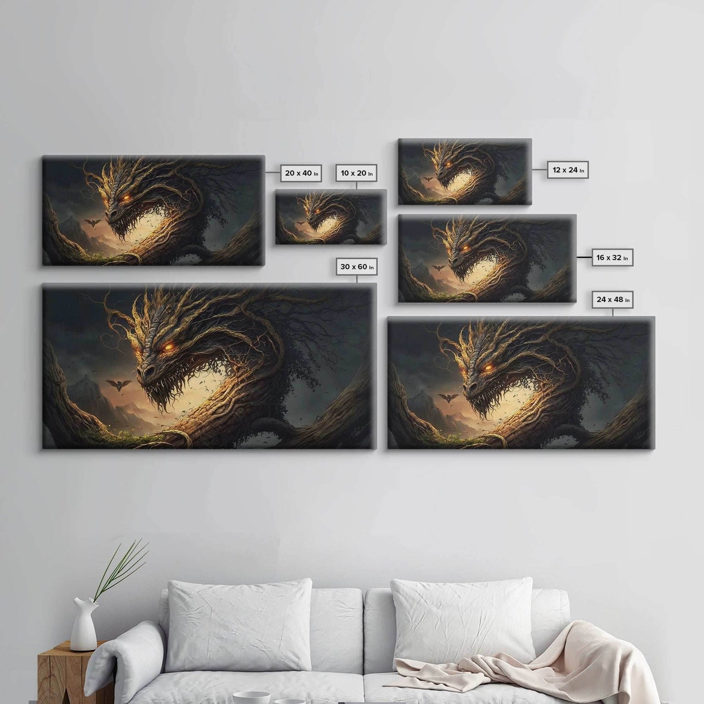 Forest Dragon Nidhogg, Norse Mythology, Framed Canvas Print, Fantasy Dragon Art, Fantasy Decor - 10x20 Inches / Gallery Wrap Canvas - Ready To Hang