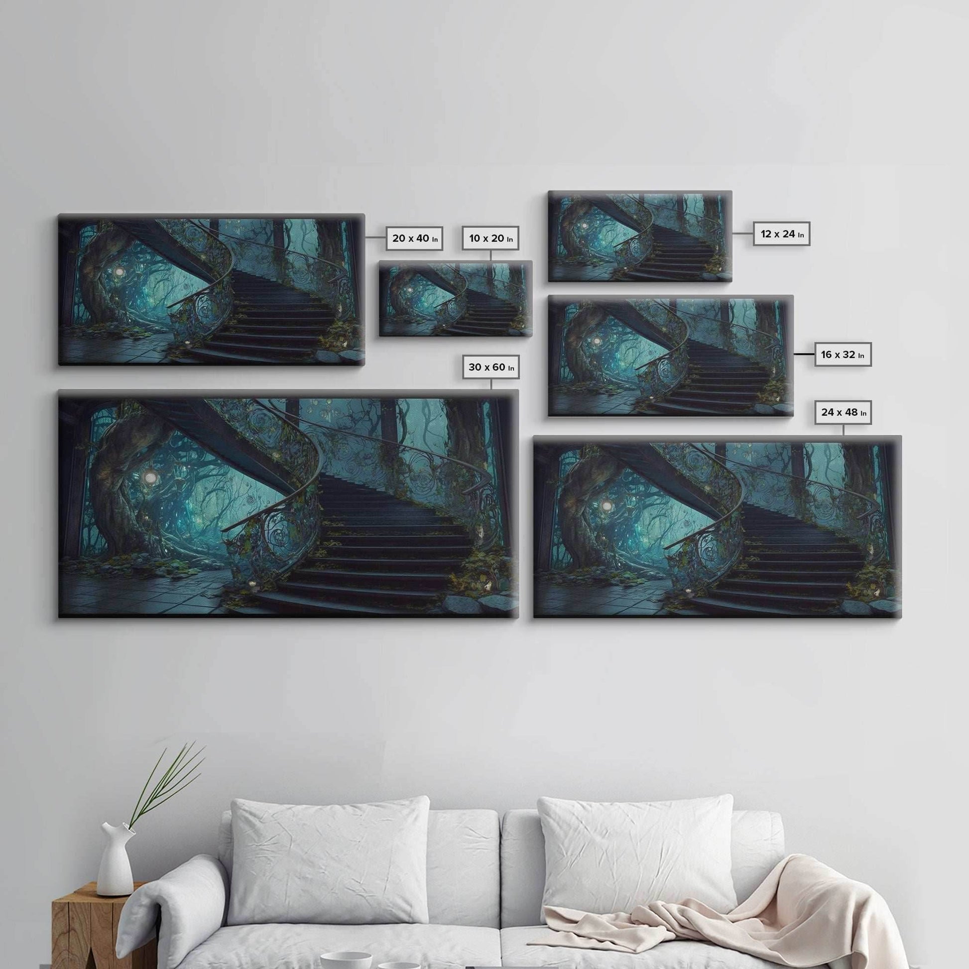 Fantasy Staircase, Framed Canvas Print, Stair Way to Beyond - 10x20 Inches / Gallery Wrap Canvas - Ready To Hang