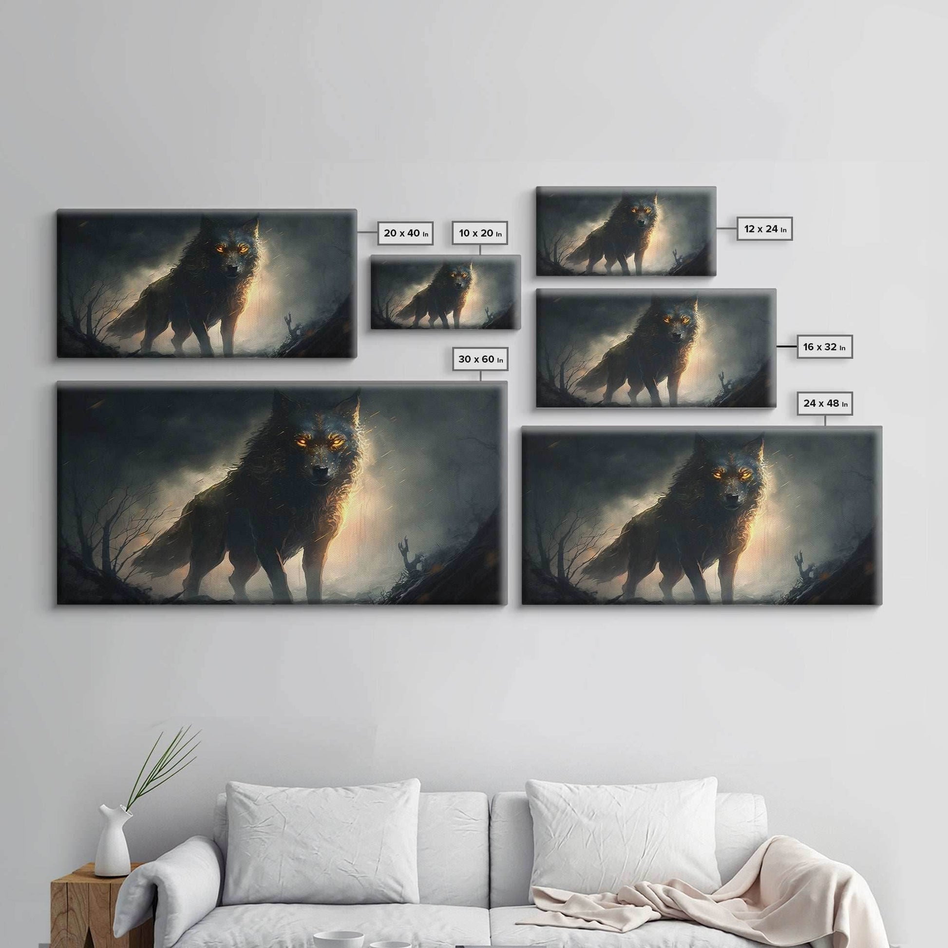 The Great Wolf Fenrir, Framed Canvas Print, Norse Mythology, Fantasy Art - 10x20 Inches / Gallery Wrap Canvas - Ready To Hang