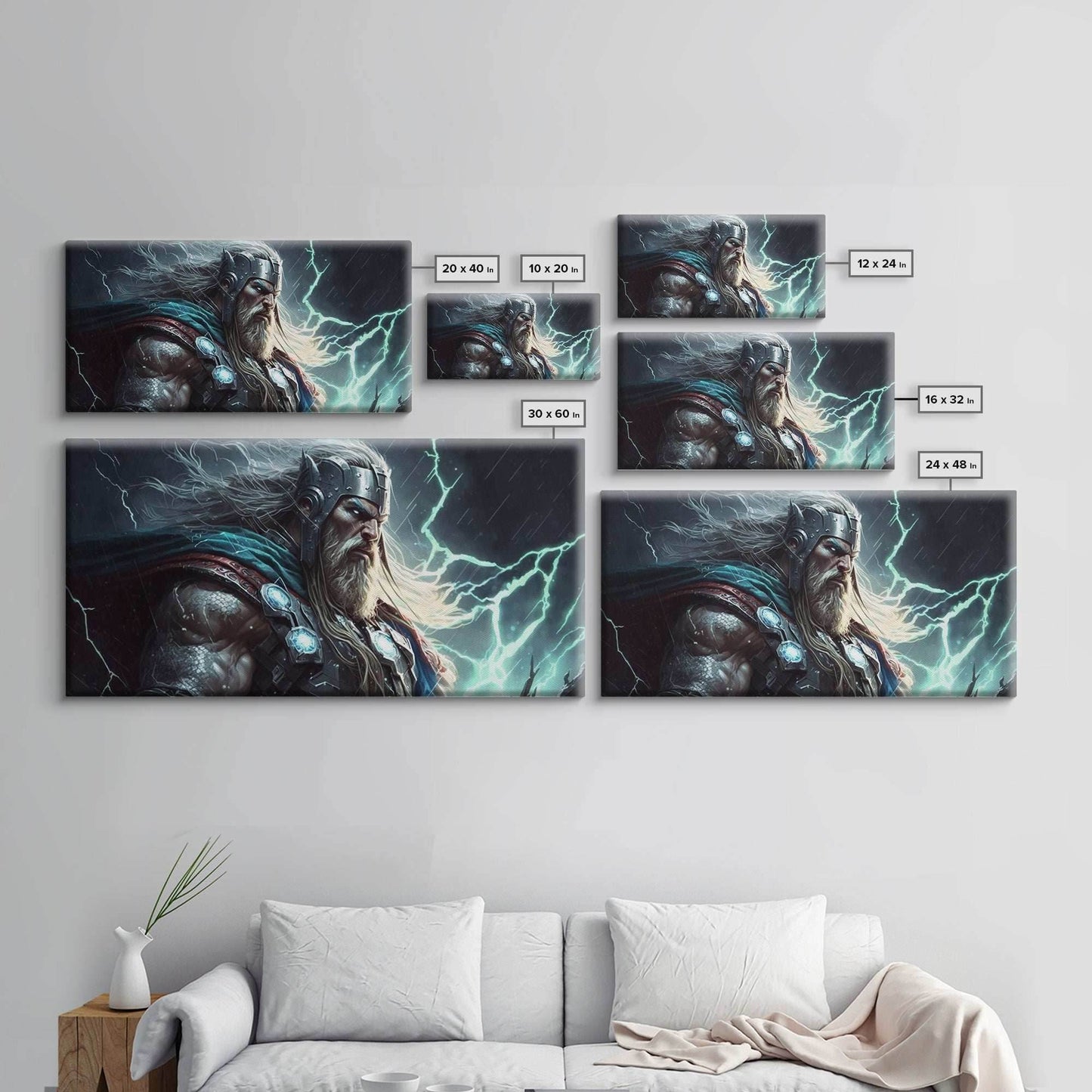 Thor God of Thunder, Framed Canvas Print, Norse Mythology Art, Fantasy Art - 10x20 Inches / Gallery Wrap Canvas - Ready To Hang