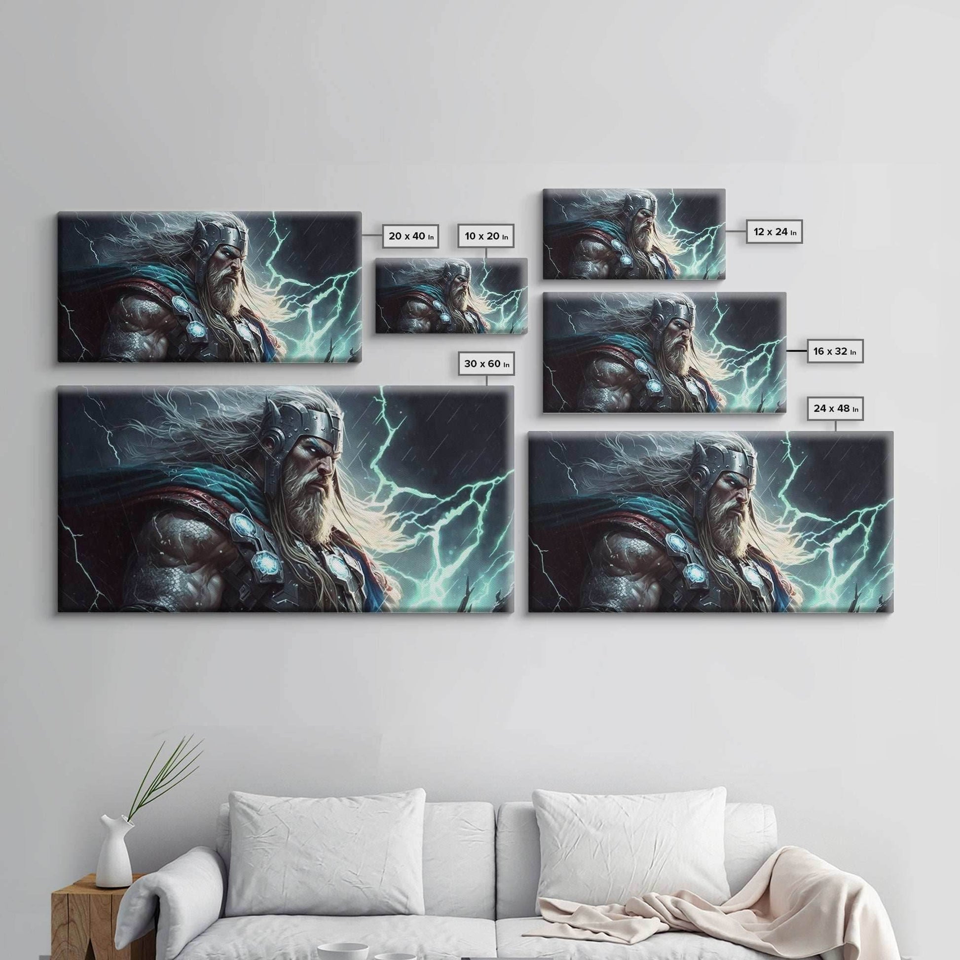 Thor God of Thunder, Framed Canvas Print, Norse Mythology Art, Fantasy Art - 10x20 Inches / Gallery Wrap Canvas - Ready To Hang