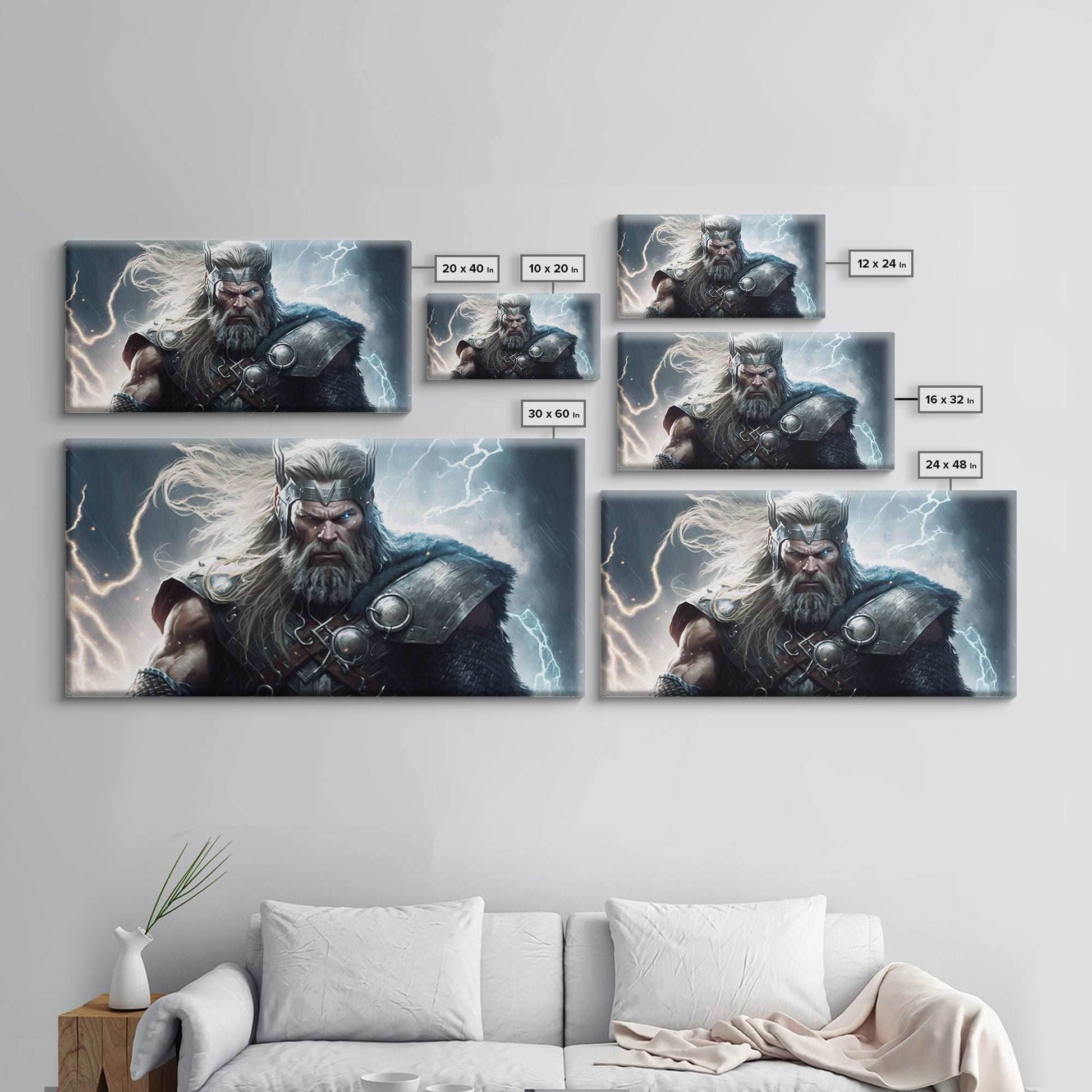 Thor Art, God of Thunder, Framed Canvas Print, Norse Mythology Art, Fantasy Art - 10x20 Inches / Gallery Wrap Canvas - Ready To Hang