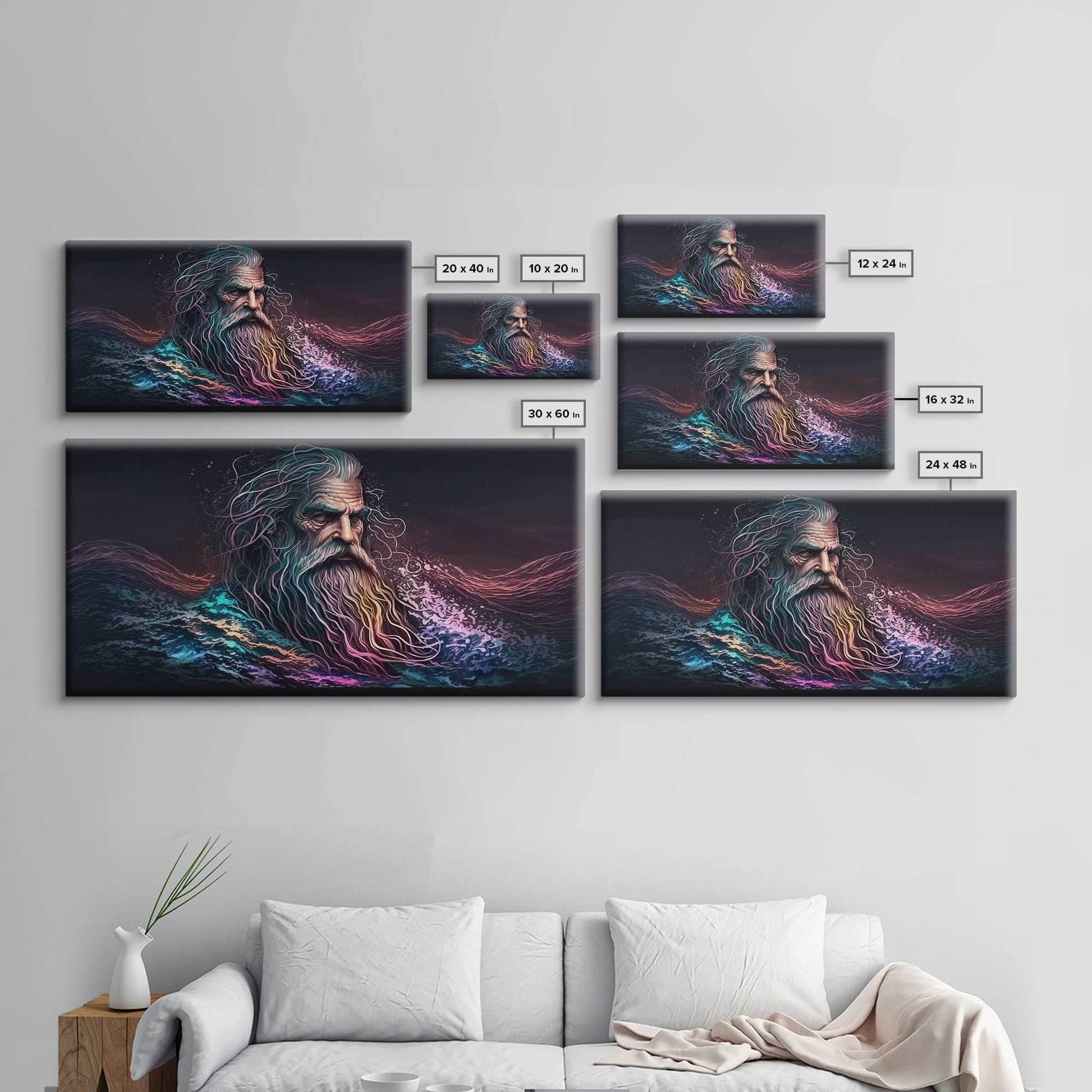 Aegir, God Of The Sea, Framed Canvas Print, Norse Mythology, Norse Art, Living Room Wall Art - 10x20 Inches / Gallery Wrap Canvas - Ready To Hang
