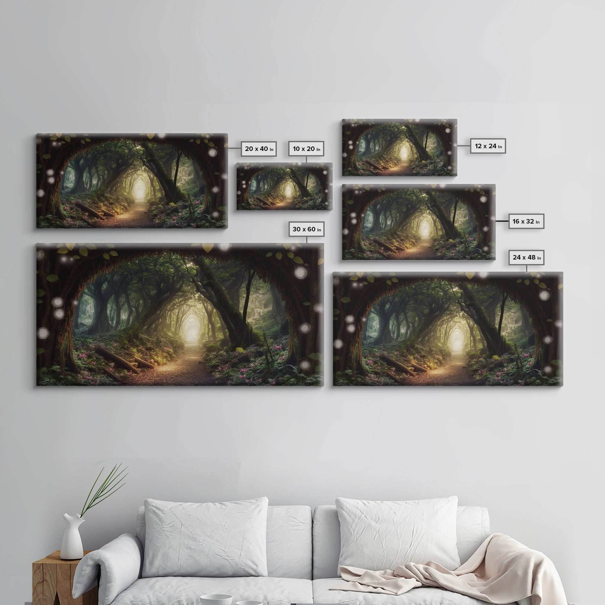 Path Through A Magical Enchanted Fairy Forest, Fantasy Art, Framed Canvas Print, Enchanted Forest Fantasy Art - 10x20 Inches / Gallery Wrap Canvas - Ready To Hang