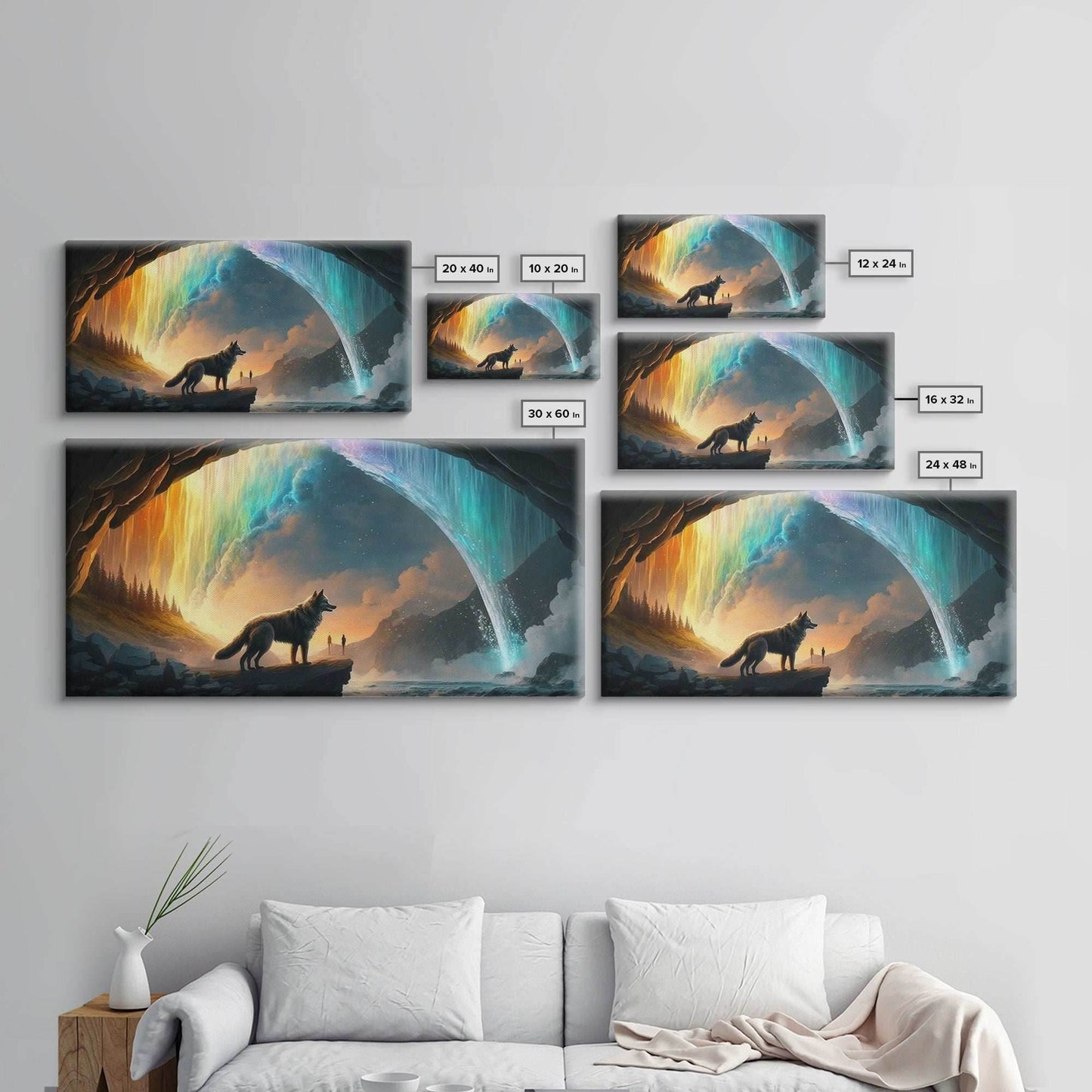 Fenrir, Mythological Wolf, With Bifrost. Norse Mythology Fantasy Art, Framed Canvas Print, Nordic Art - 10x20 Inches / Gallery Wrap Canvas - Ready To Hang