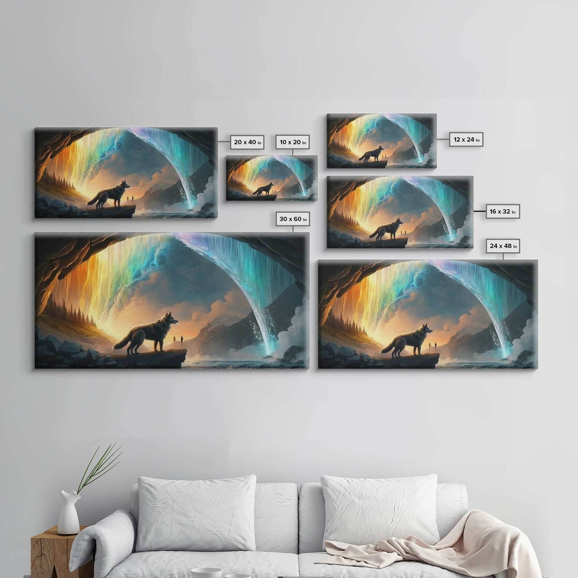 Fenrir, Mythological Wolf, With Bifrost. Norse Mythology Fantasy Art, Framed Canvas Print, Nordic Art - 10x20 Inches / Gallery Wrap Canvas - Ready To Hang