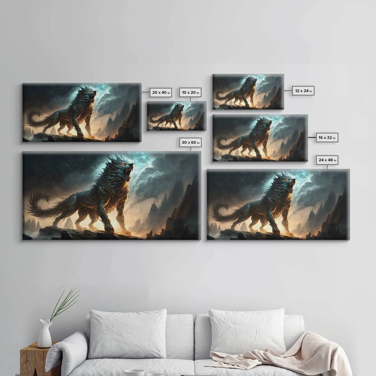 Fenrir, Fenrisúlfr, Norse Mythology, Hróðvitnir, Vánagandr, Vanargand, Fantasy Wolf Art, Nordic Fantasy Art - 10x20 Inches / Gallery Wrap Canvas - Ready To Hang